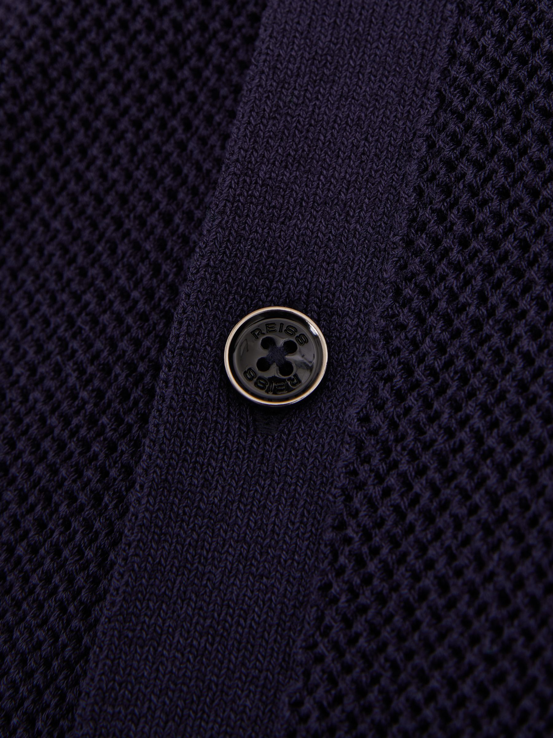 Reiss | Ché Knitted Contrast Stripe Cuban Collar Shirt in Navy/Camel