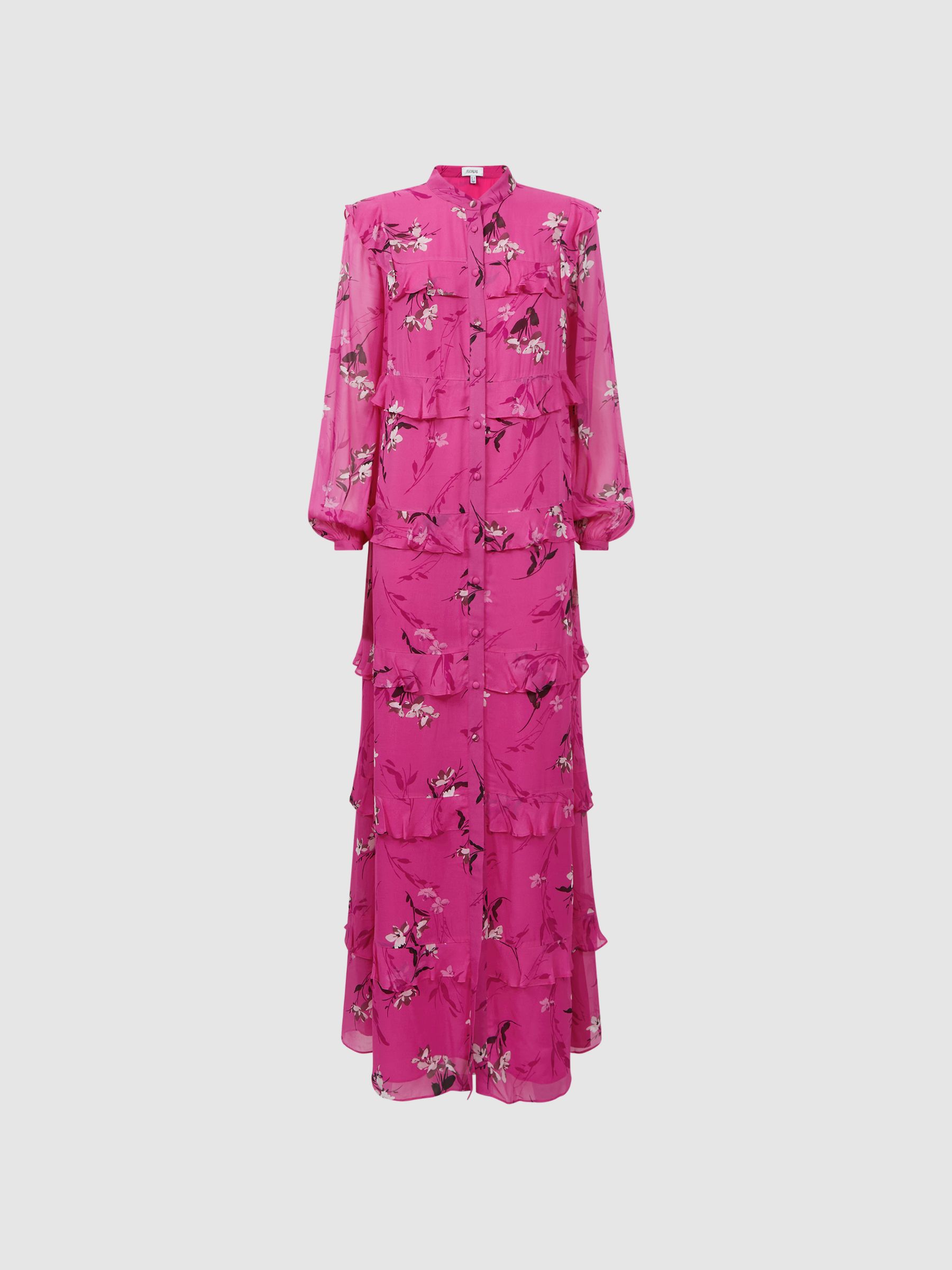 Florere Floral Tiered Maxi Dress in Bright Pink