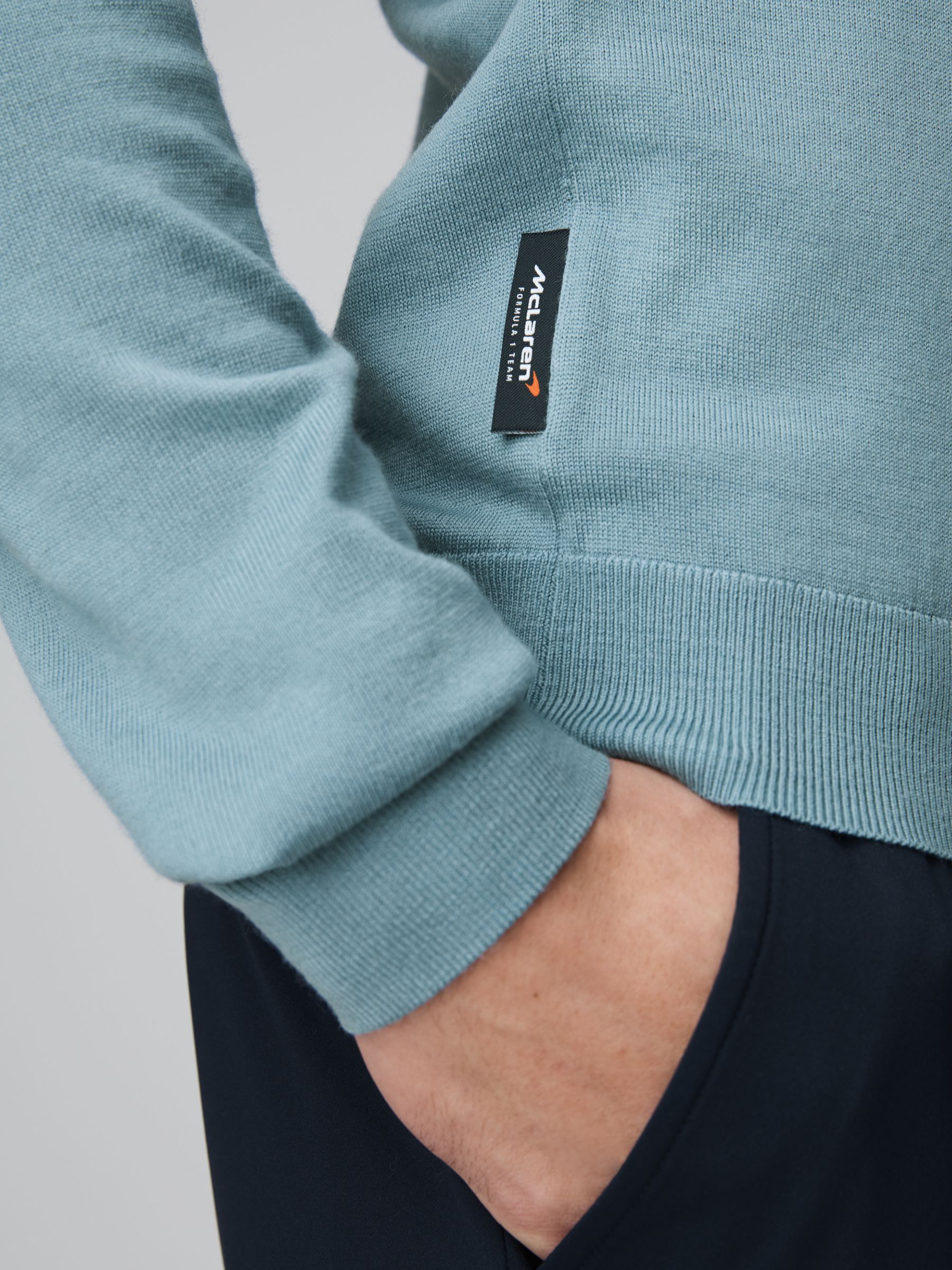 McLaren F1 Merino Half-Zip Funnel Neck Jumper in Soft Blue