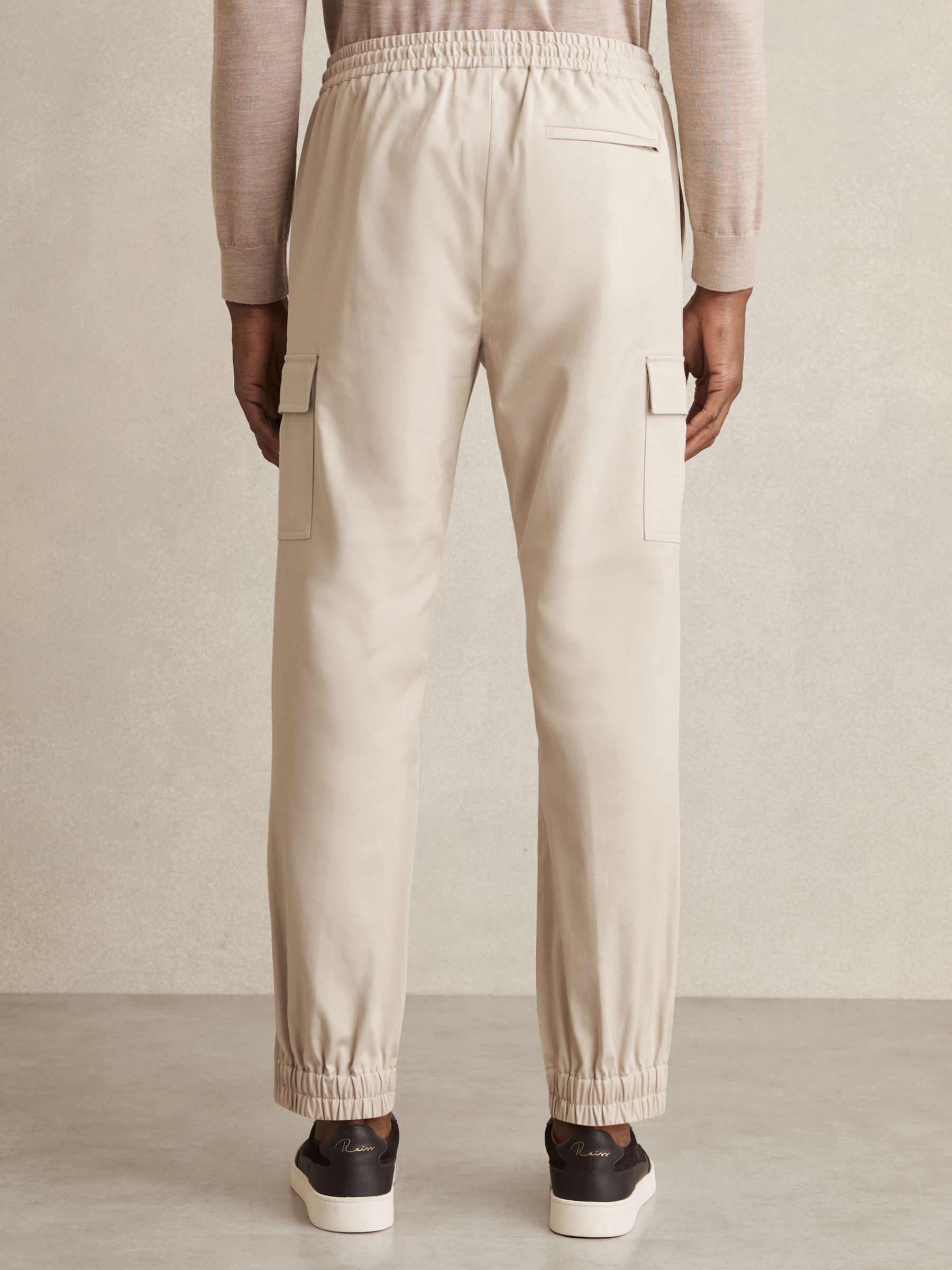 Cotton Drawstring Cargo Trousers in Stone