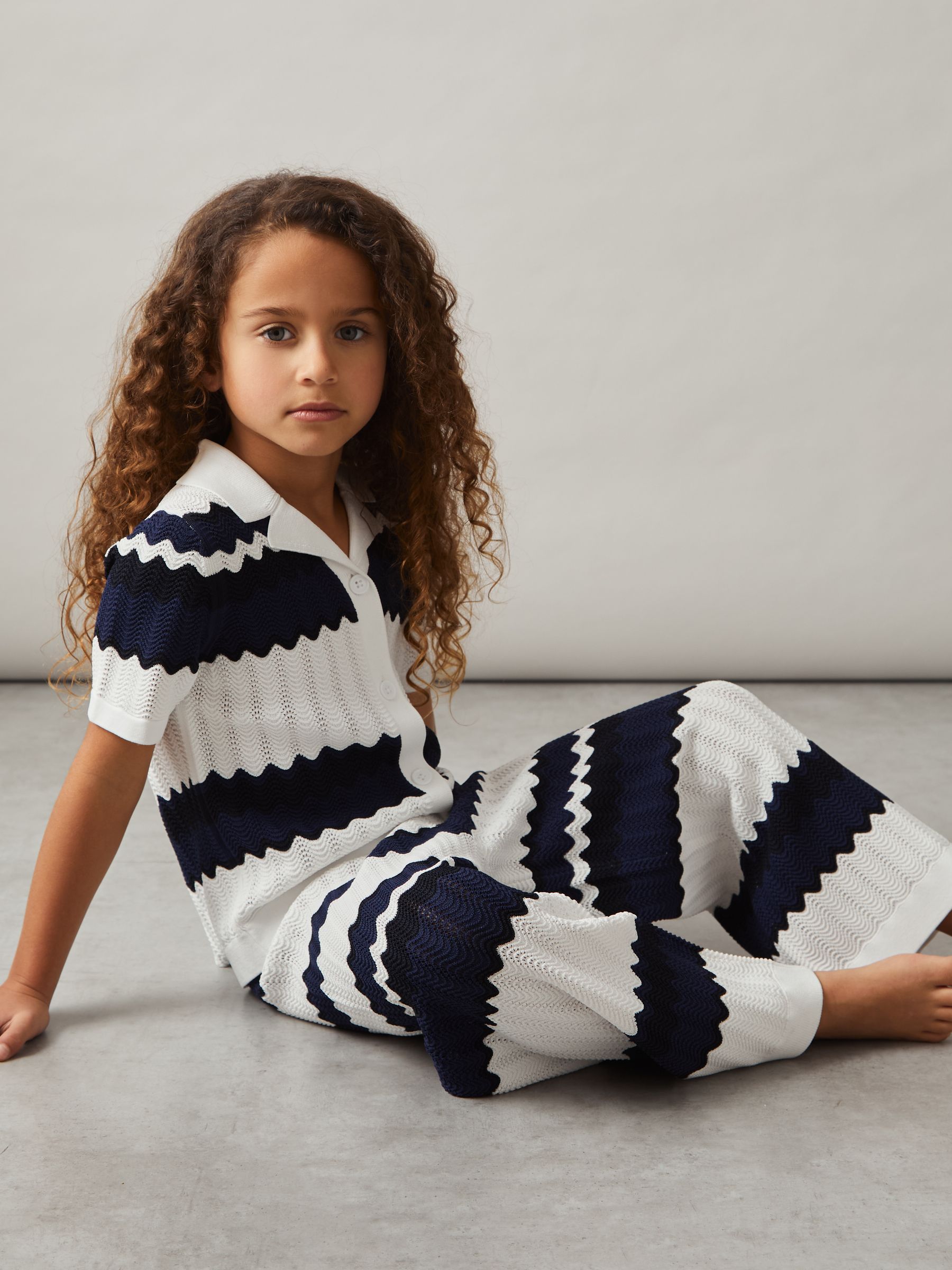 9-13 yrs Zig-Zag Pointelle-Knit Trousers in Navy