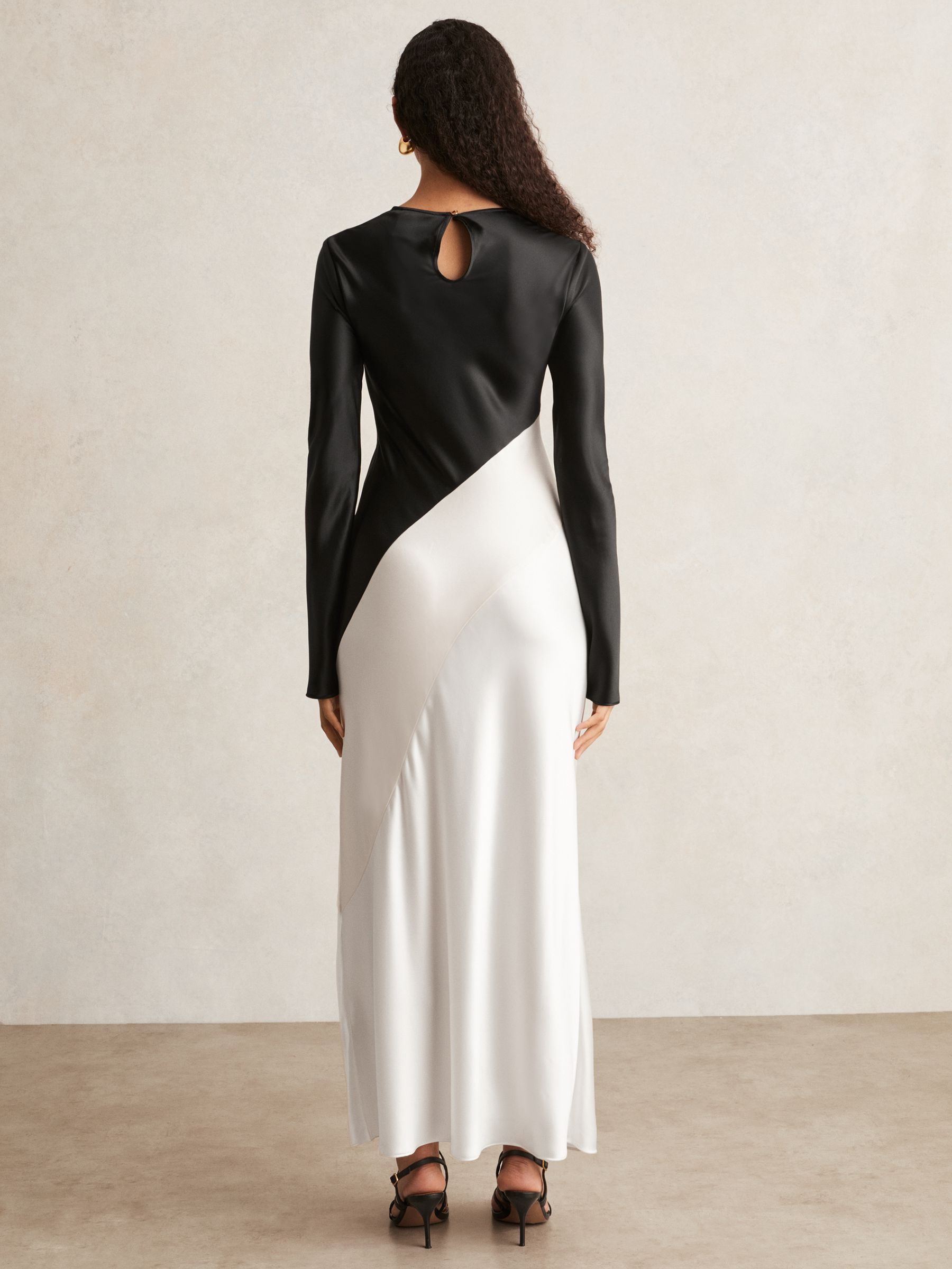 Acler Satin Colour Block Midi Dress in Ivory/Black