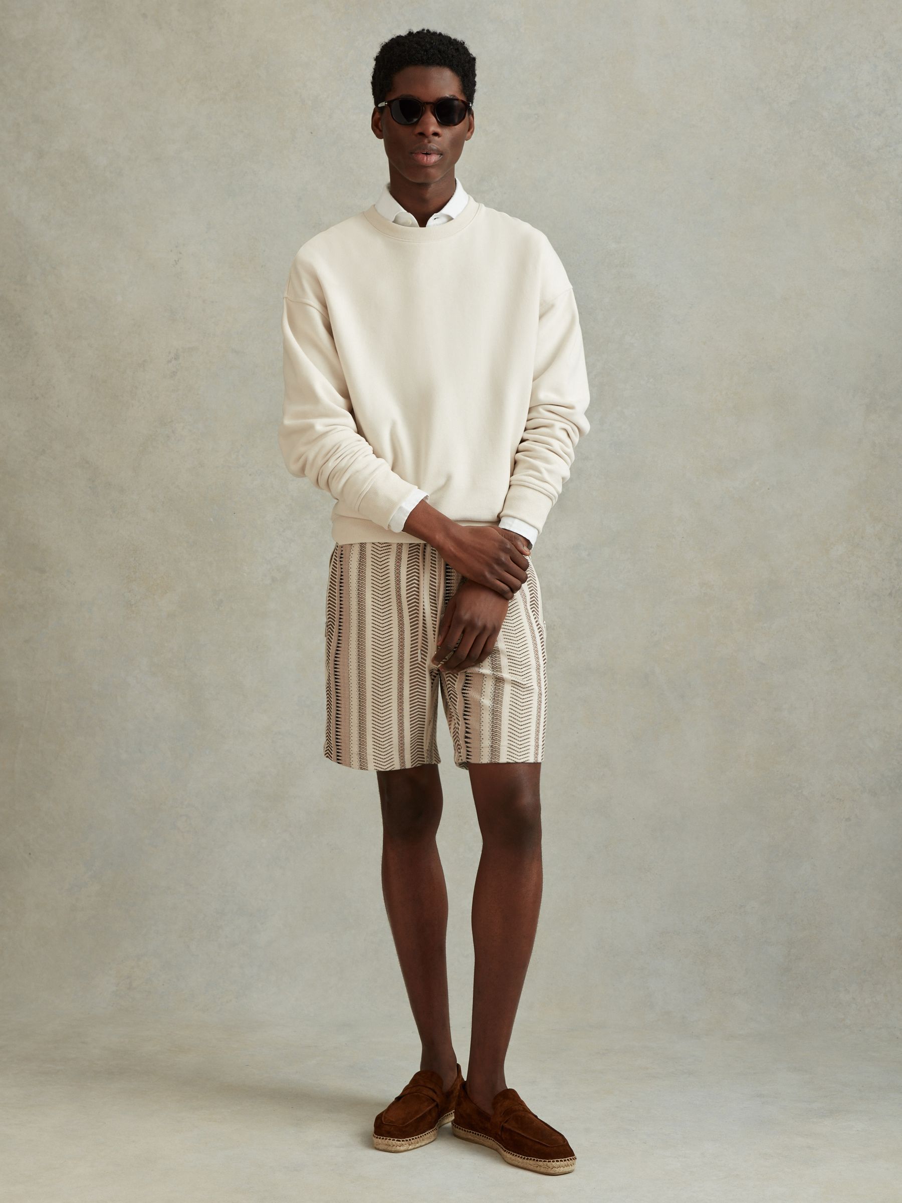 Jacquard Drawstring Shorts in Ecru Multi