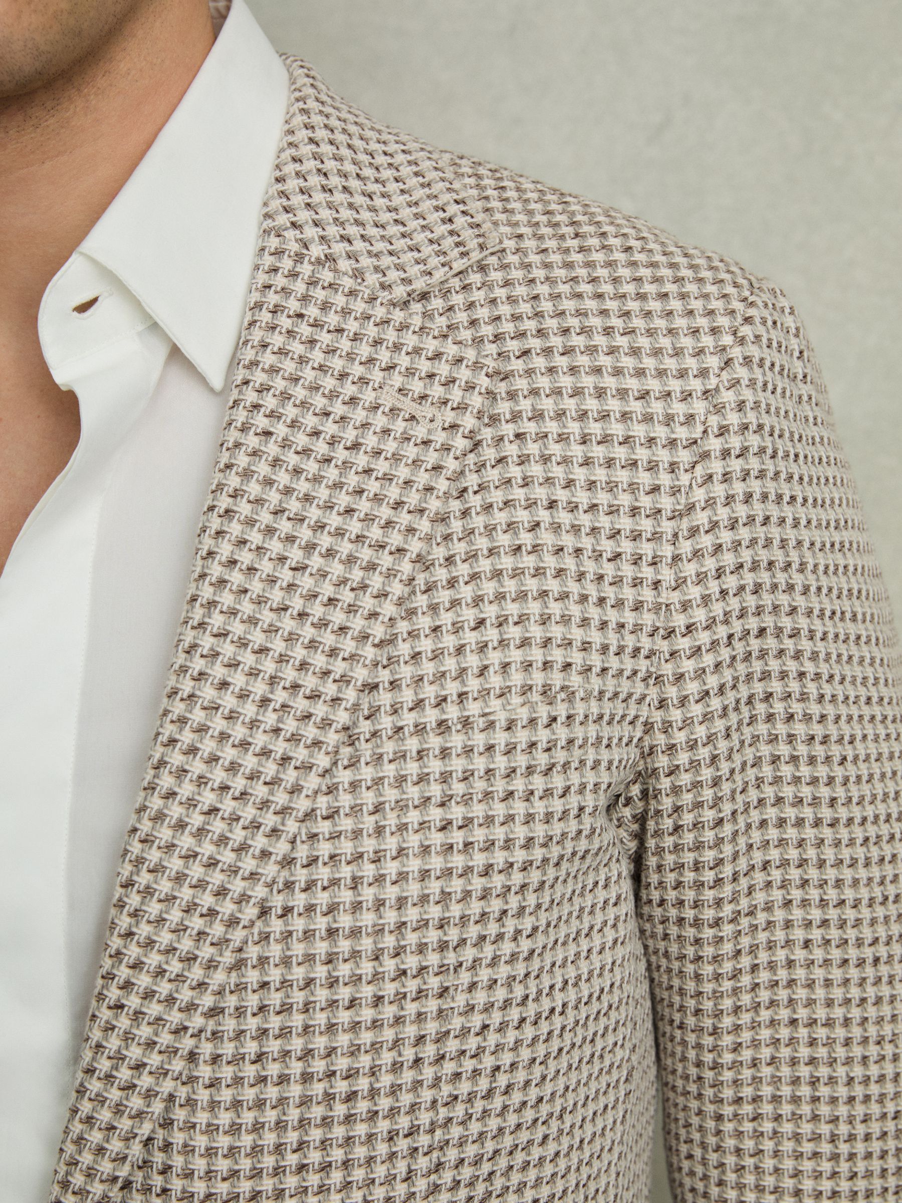 Slim-Fit Single-Breasted Dogtooth-Check Blazer in Grey/White