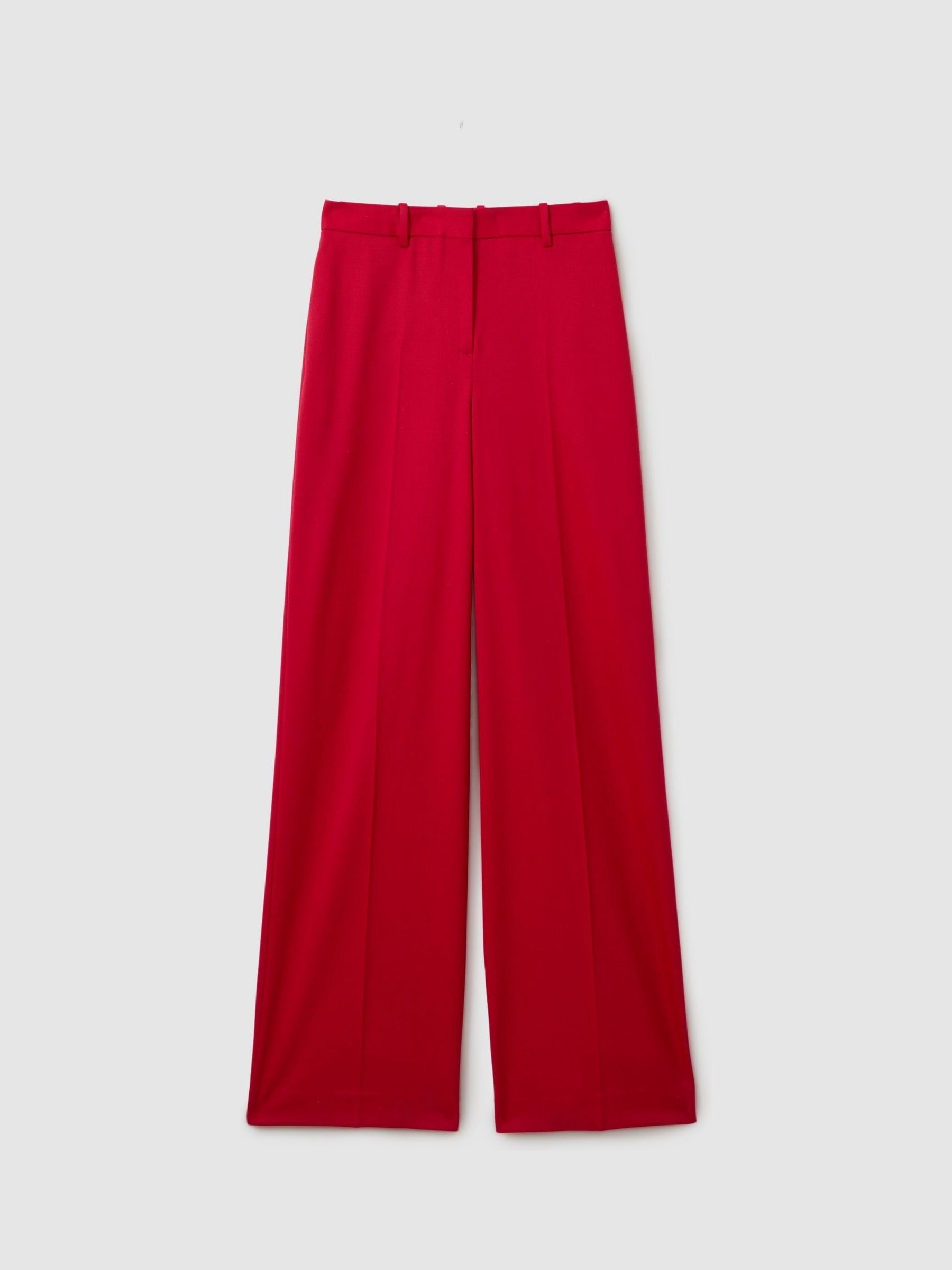 Wool Blend Wide Leg Tux Trousers in Red