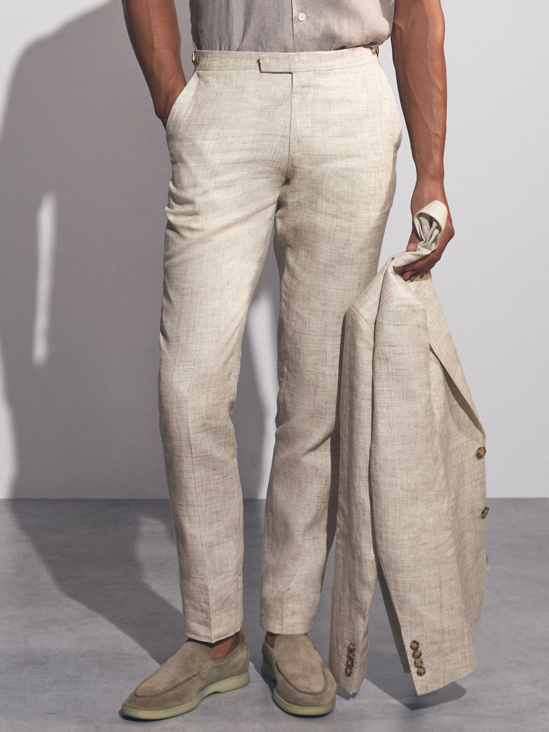 Linen-Cotton Slim-Fit Suit Trousers in Stone