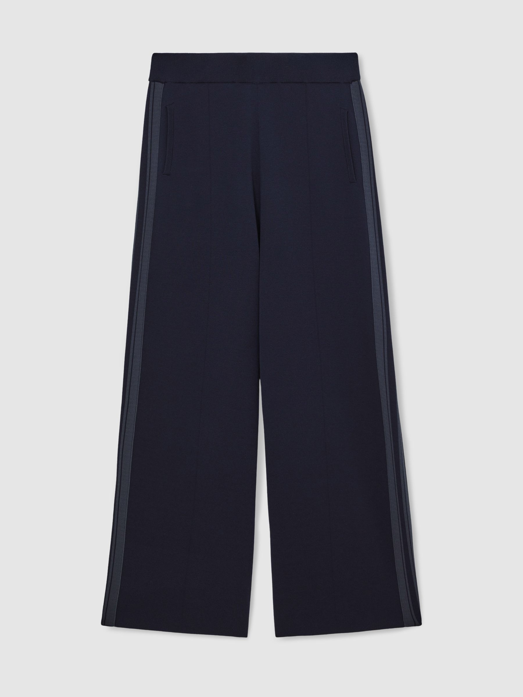 Knitted Side-Stripe Wide-Leg Trousers in Navy