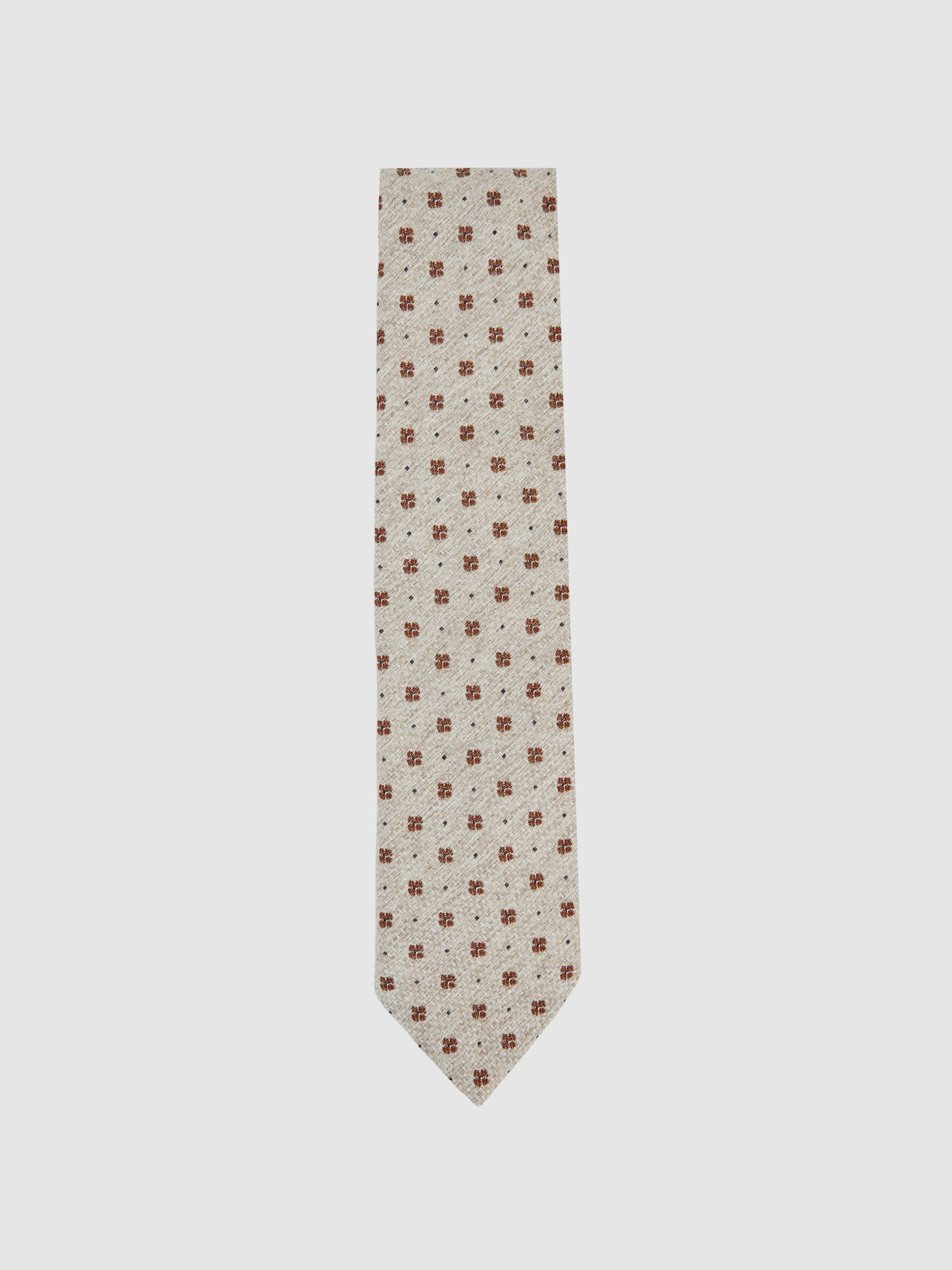 Wool-Silk Floral-Medallion Tie in Oatmeal Melange