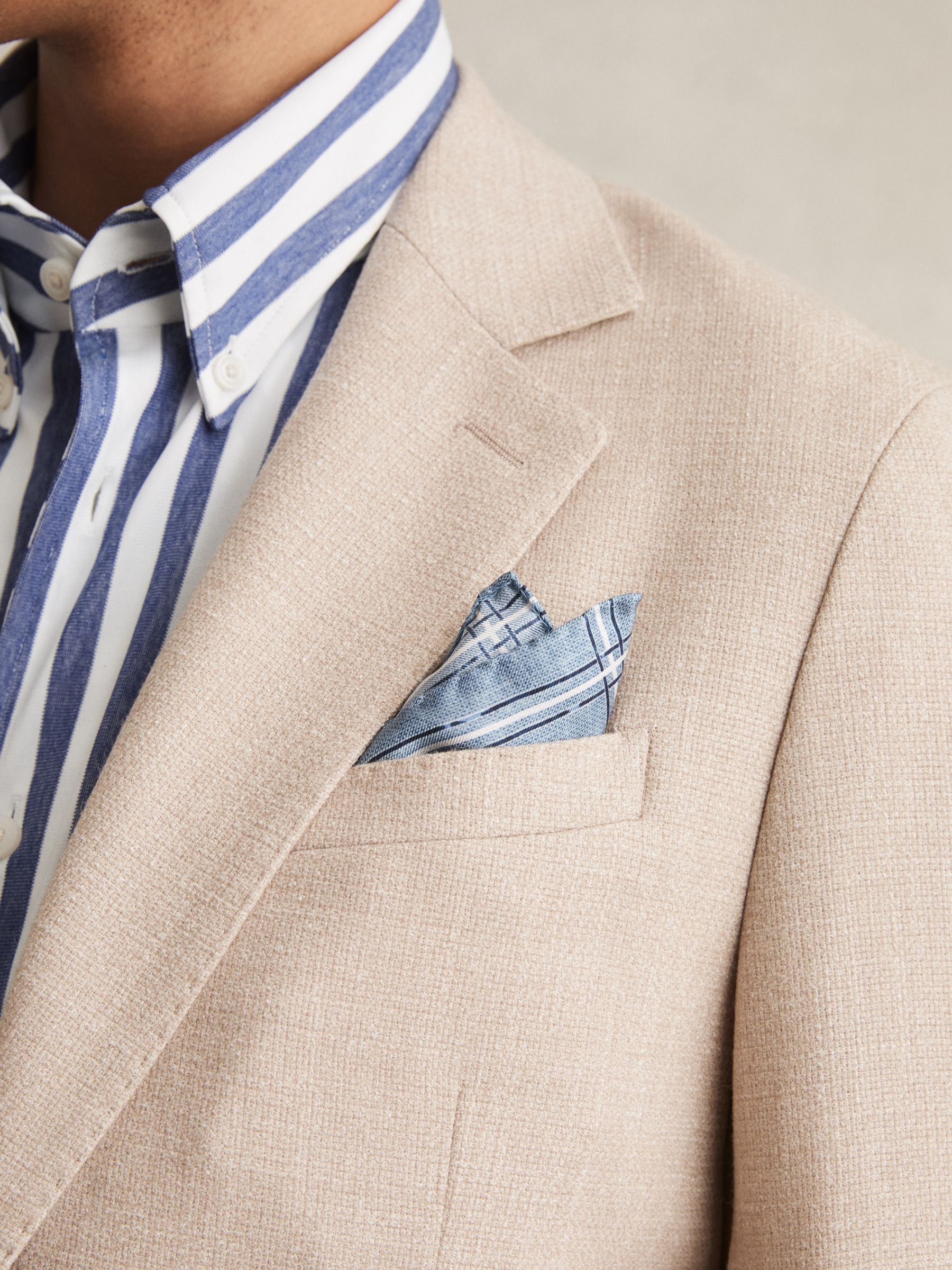 Almond Print Silk Pocket Square in Soft Blue Melange