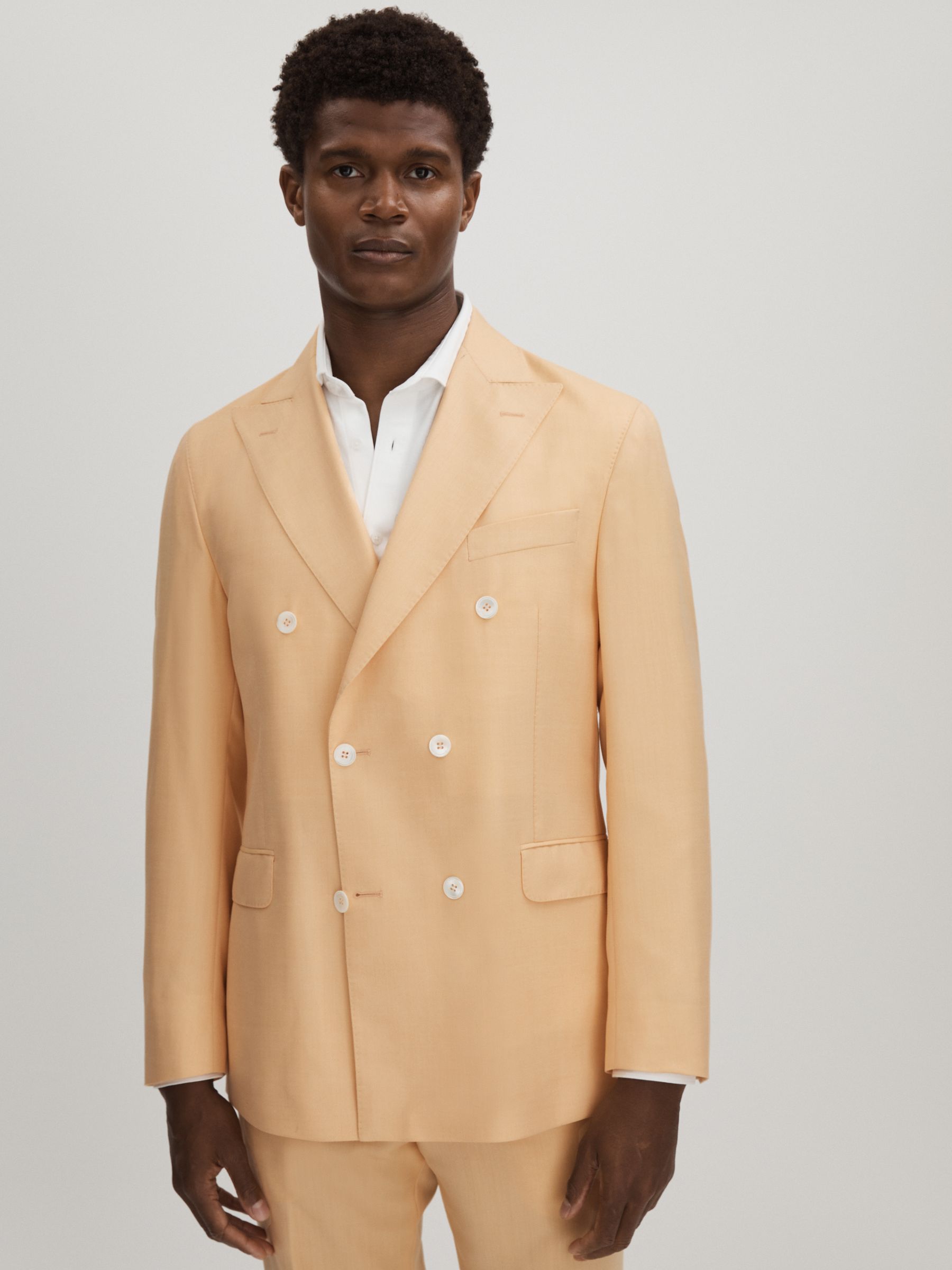 Oscar Jacobson Wool Double Breasted Blazer in Sand