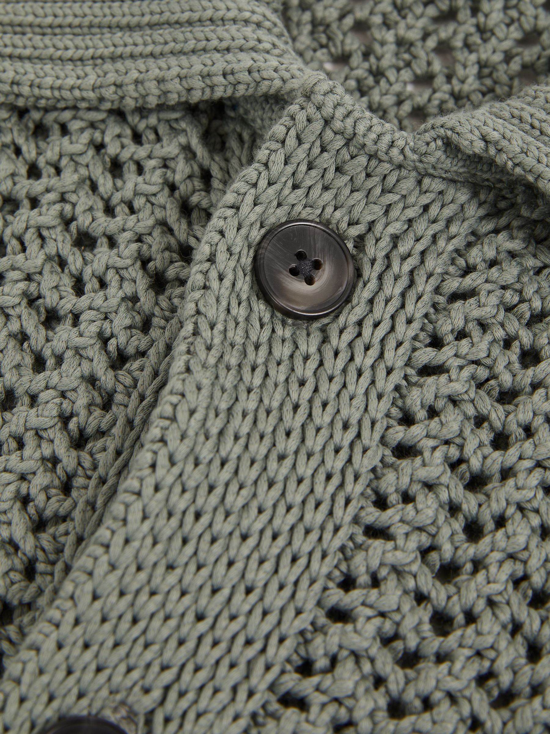 Crochet Button-Through Shirt in Sage Green