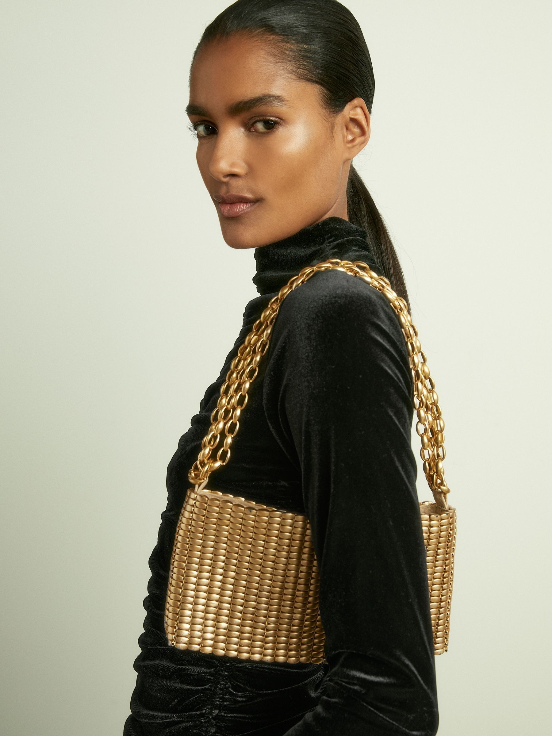 Velvet Ruched Long-Sleeve Top in Black