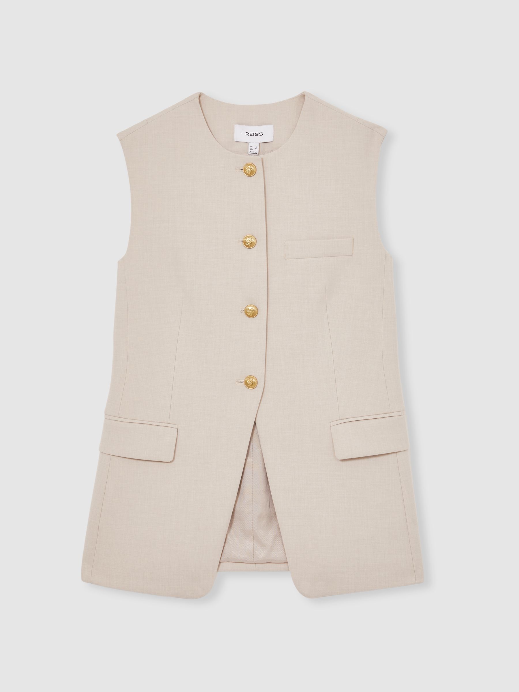 High-Neck Longline Waistcoat in Neutral