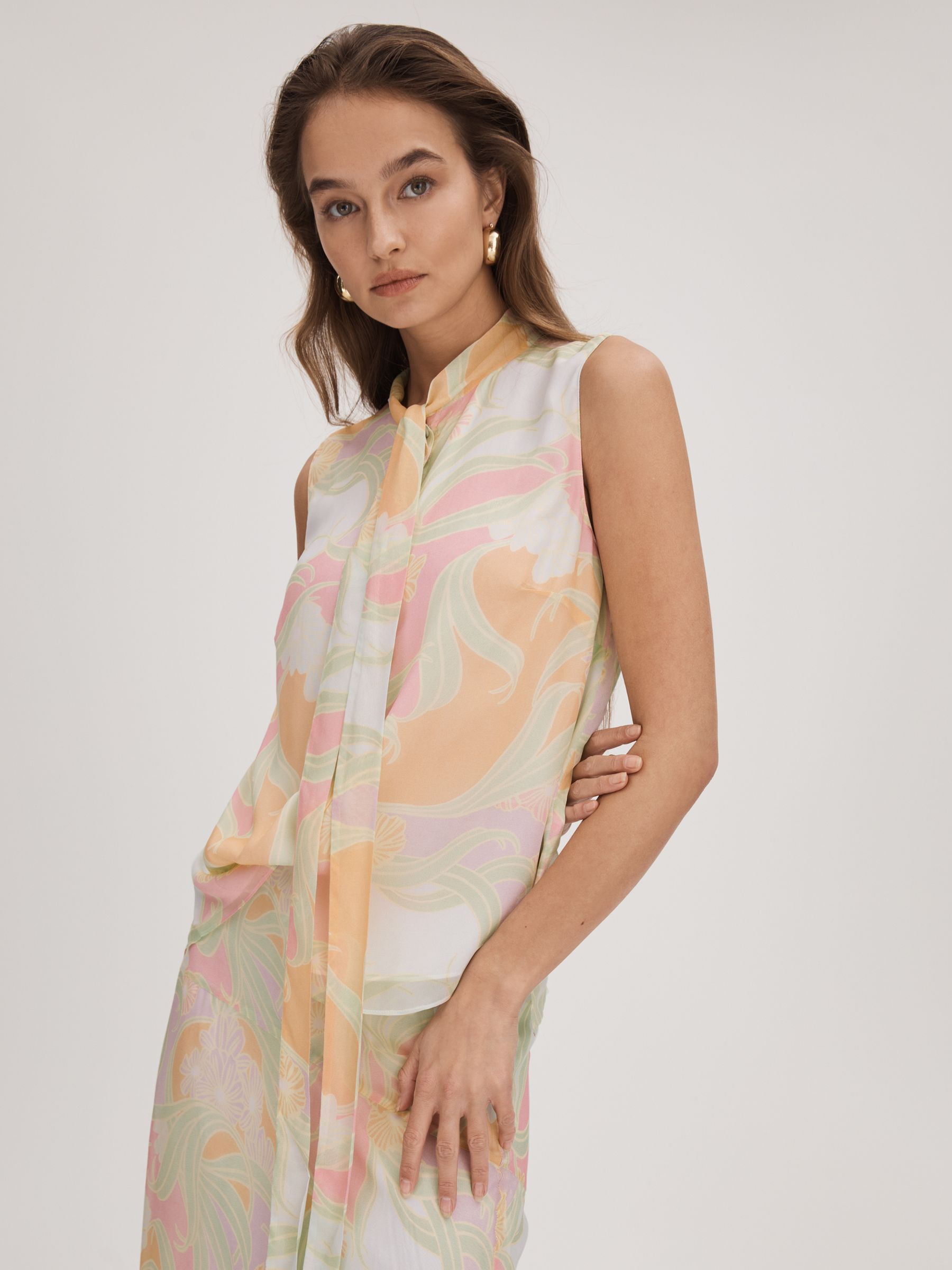 Florere Printed Tie Neck Top in Multi