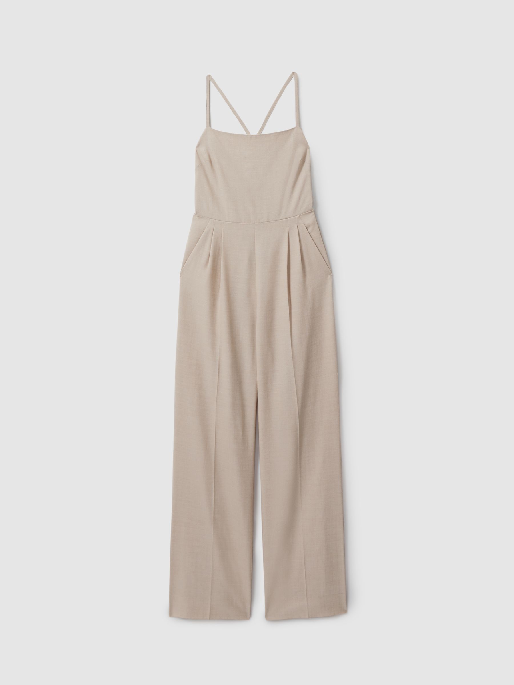 Wool Tailored Strappy Jumpsuit in Neutral