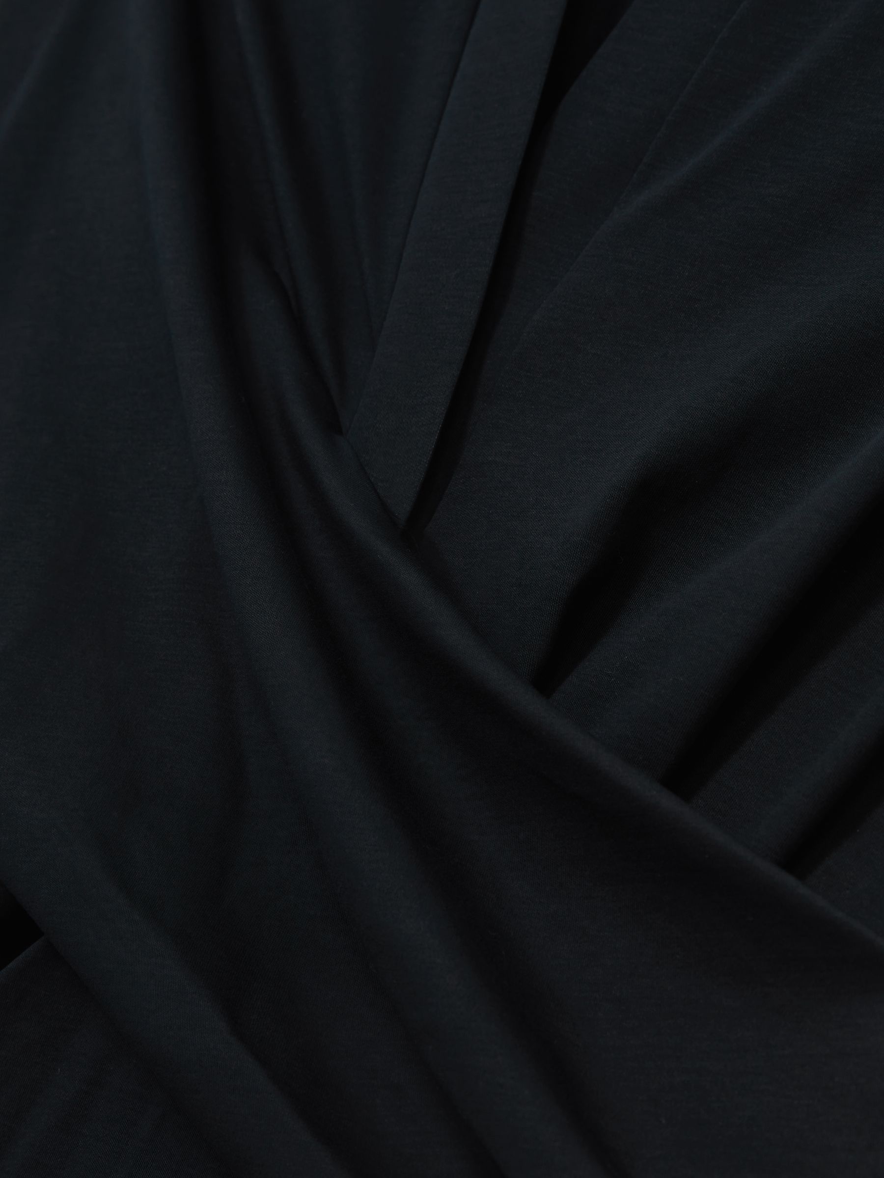 Stretch-Cotton Wrap-Front Collar Top in Navy