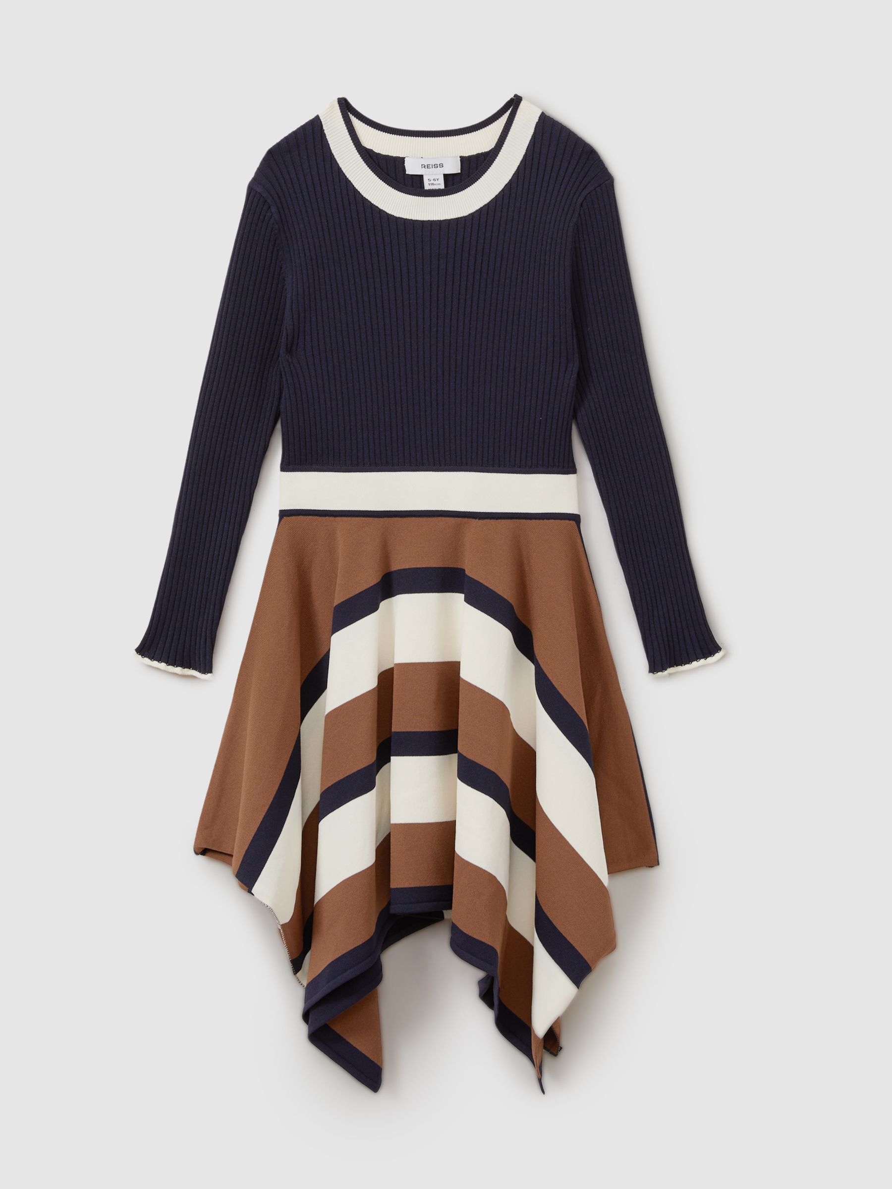 4-9 yrs Knitted Colourblock Asymmetric Dress in Navy