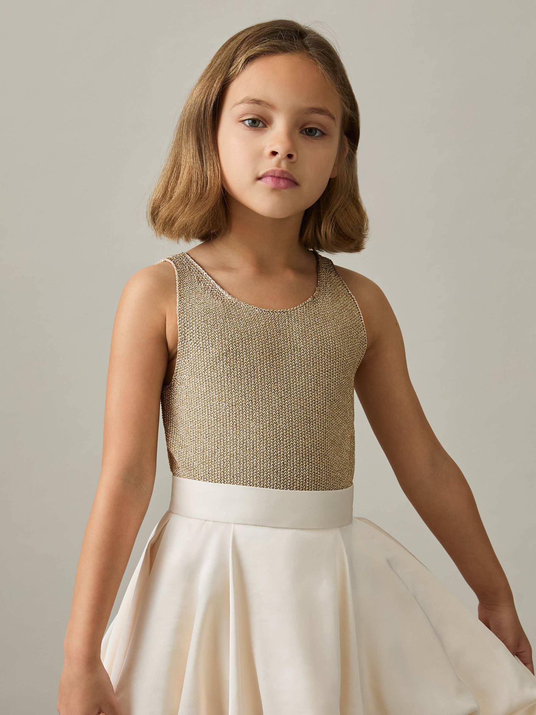 9-13 yrs Metallic-Knit Vest Top in Gold