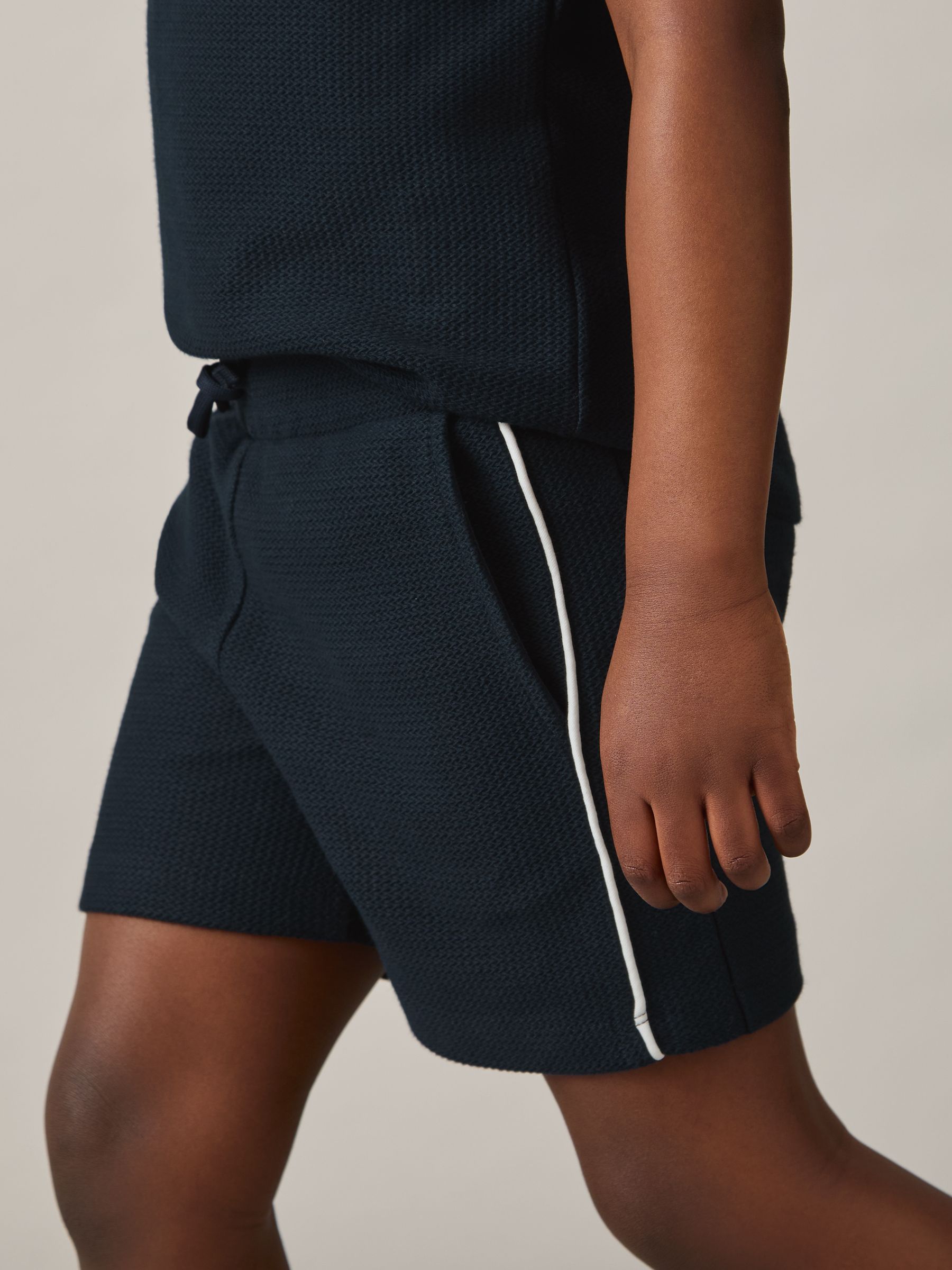 3-9 yrs Cotton Textured Piped Shorts in Navy