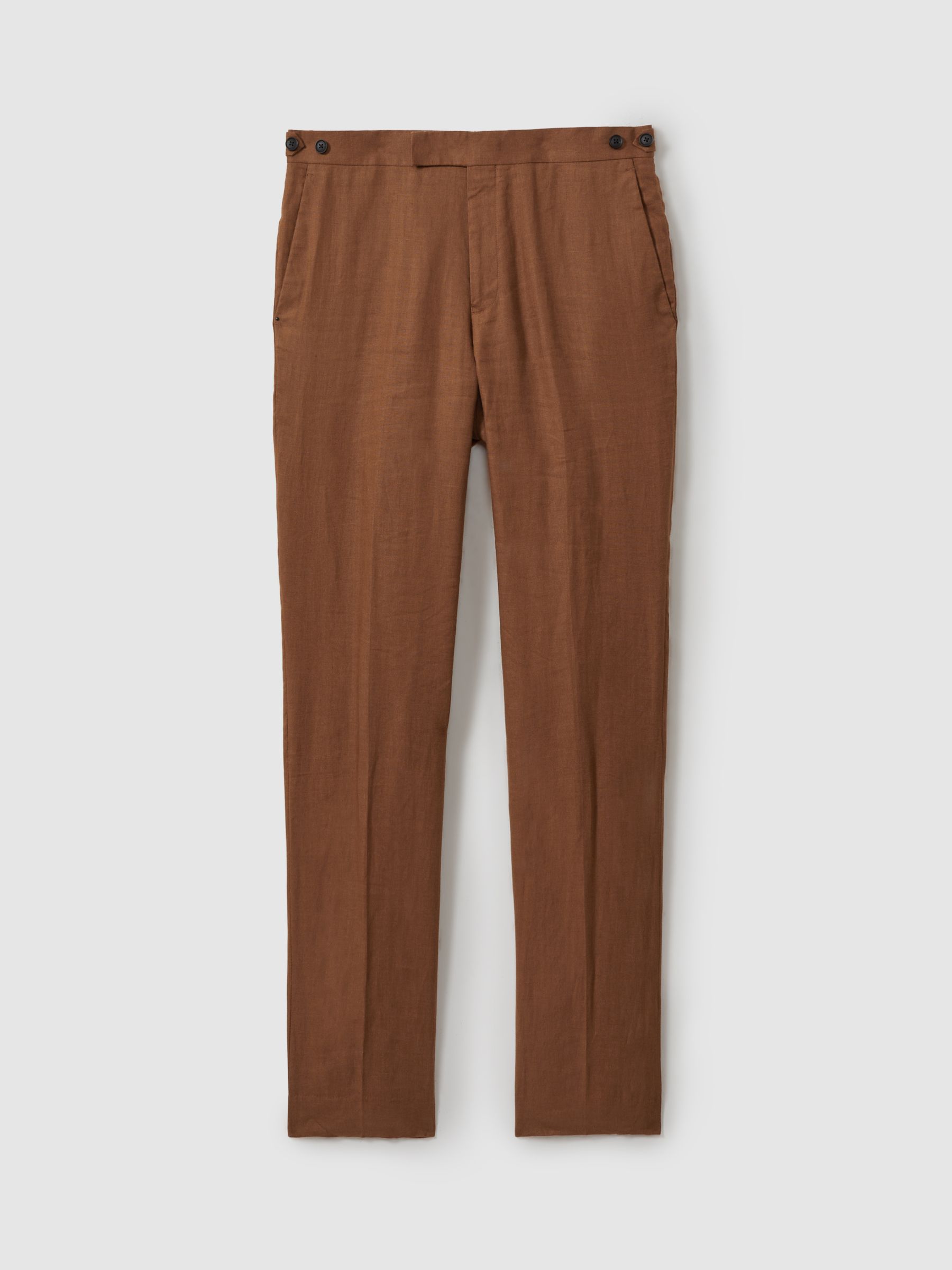 Linen Tapered Trousers Slim-Fit in Tobacco Brown