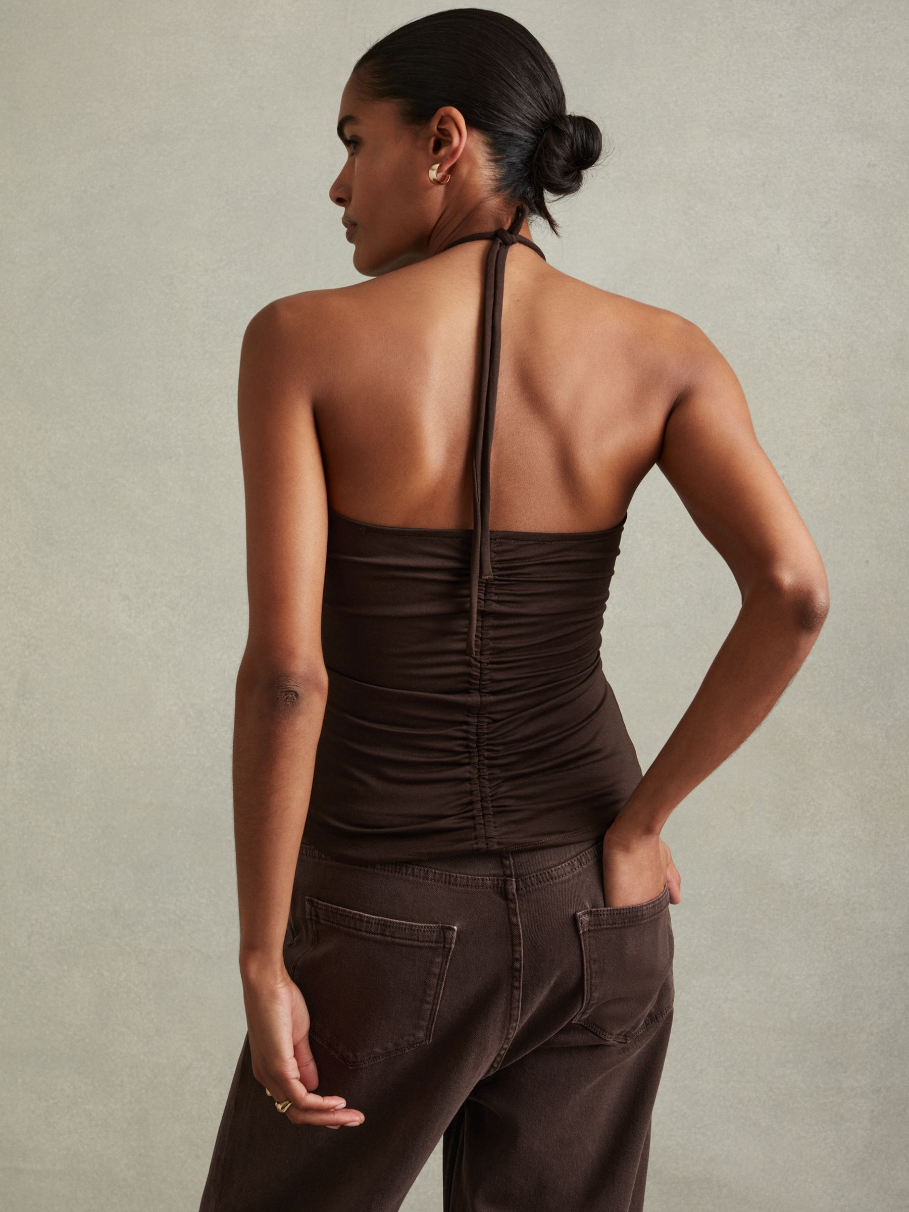 Solare Chocolate Ruched Halterneck Top