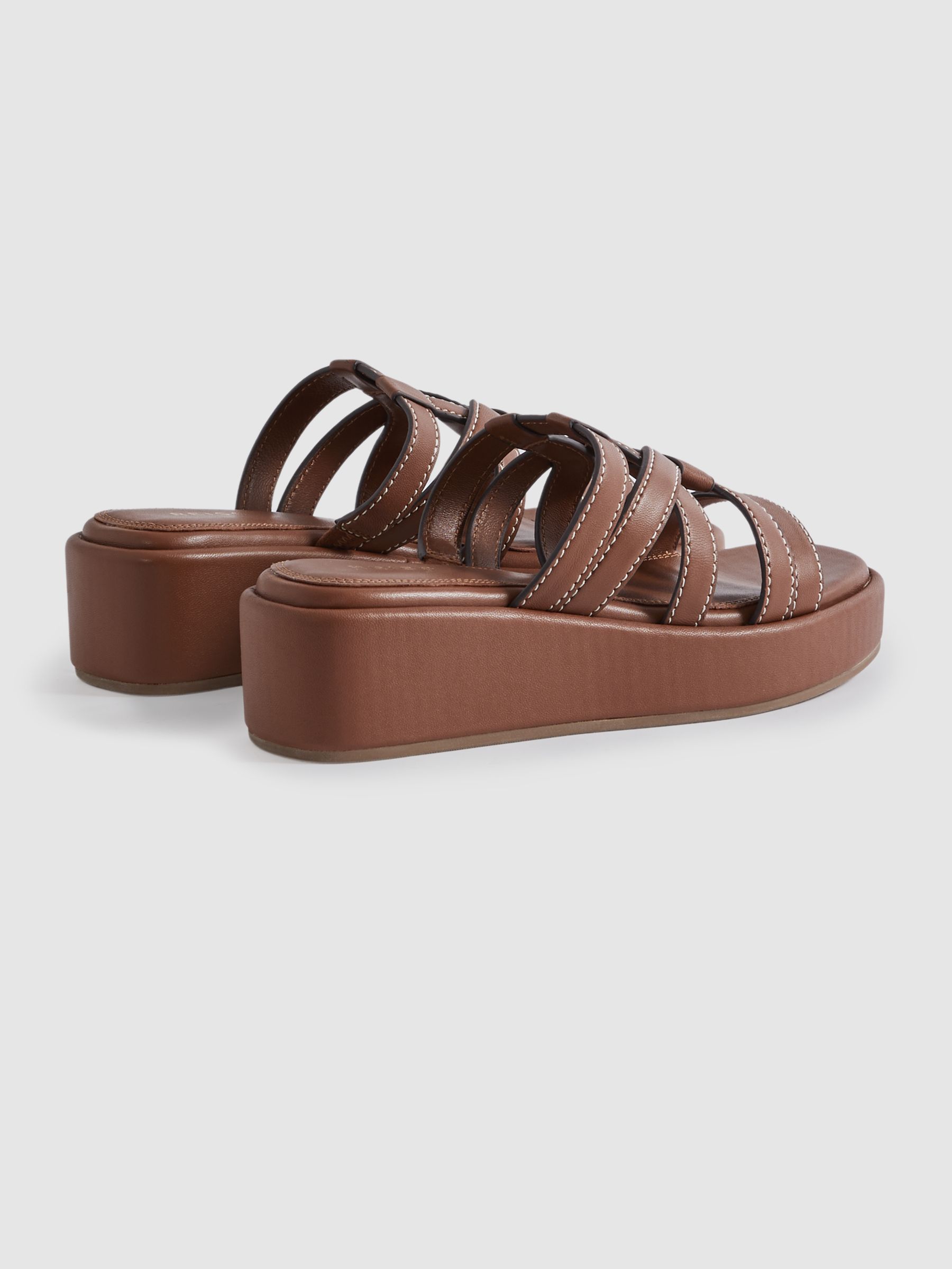 Leather Strappy Platform Sandals in Tan