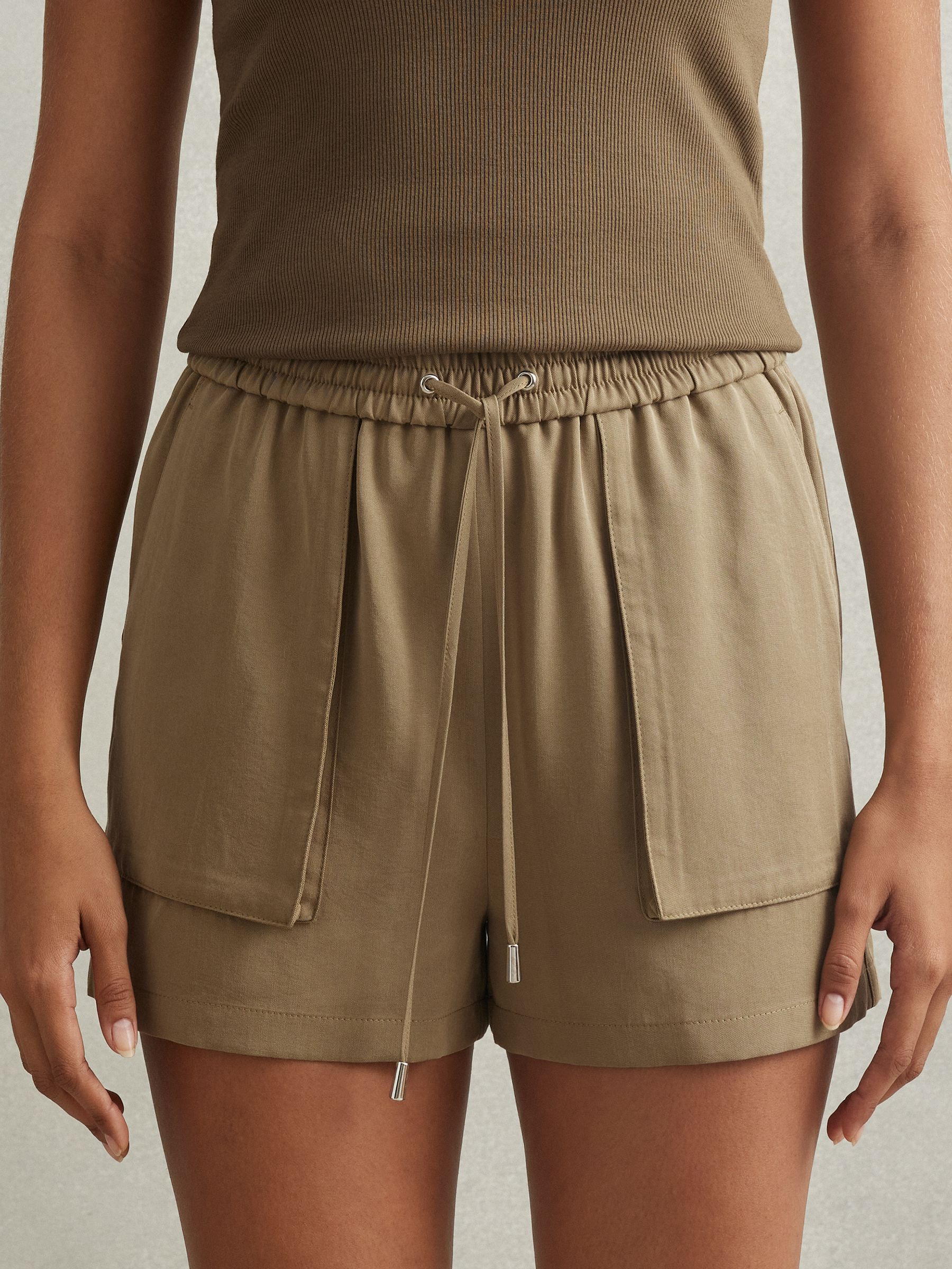 Drawstring Shorts with TENCEL? Fibers in Khaki