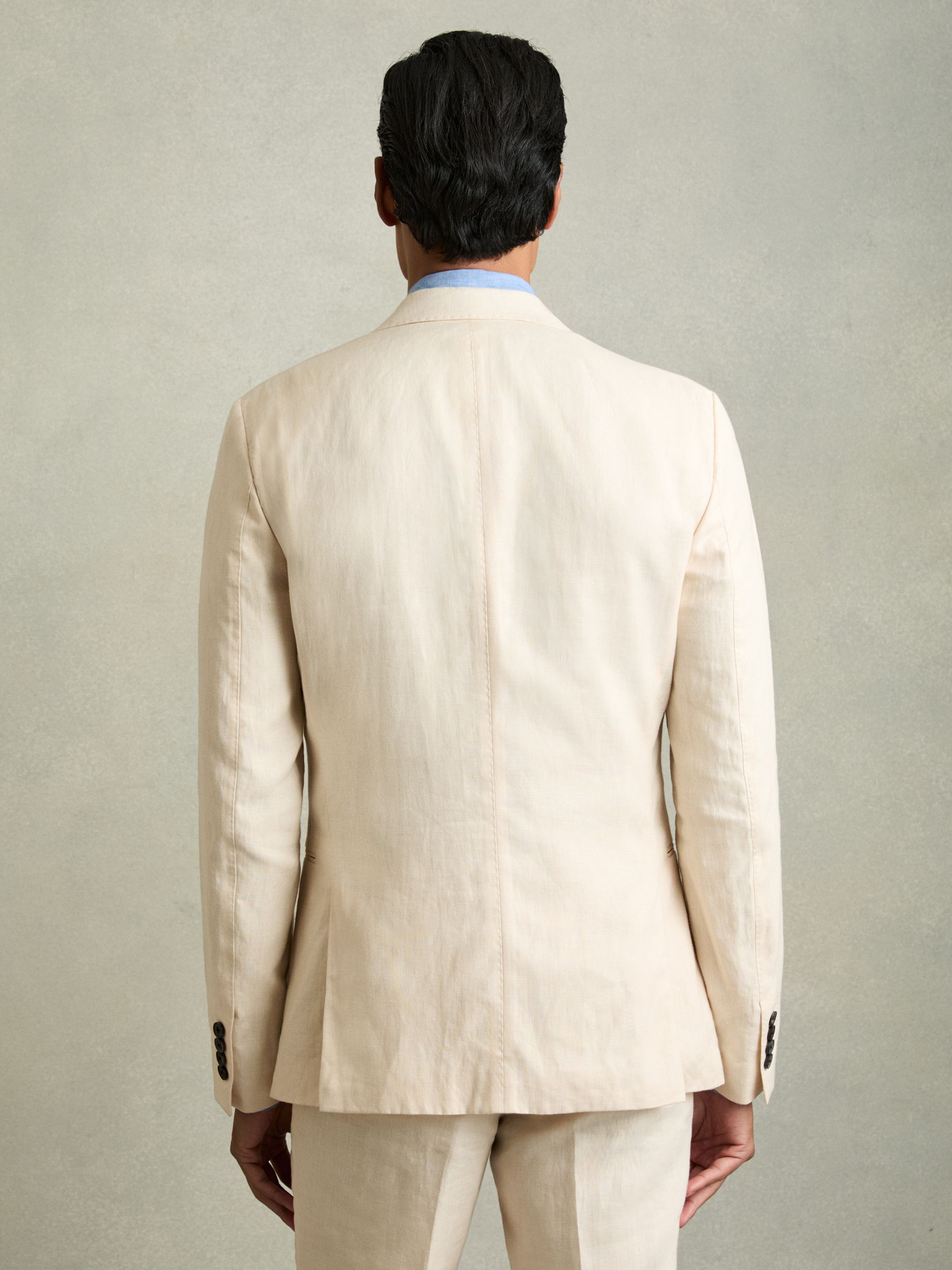 Slim-Fit Single Breasted Linen Blazer in Stone