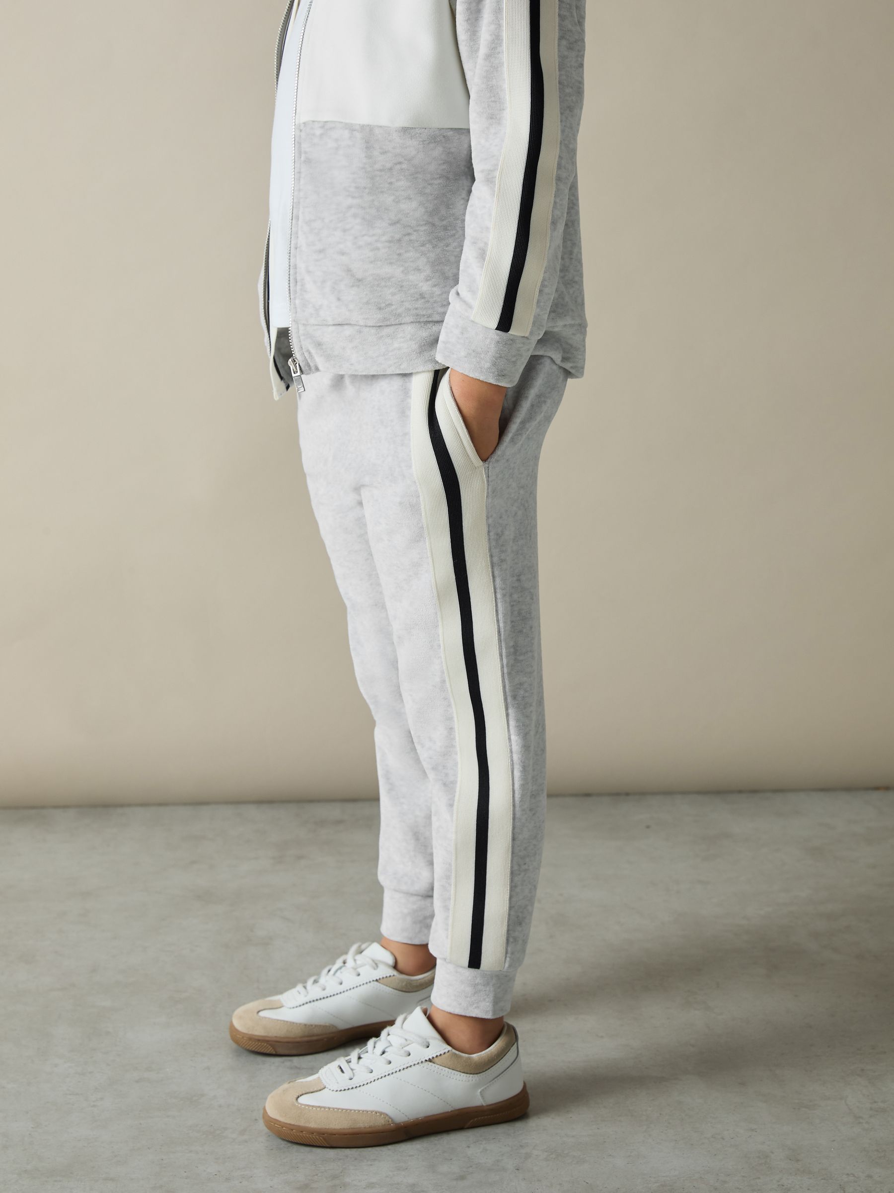9-13 yrs Velour Side-Stripe Tracksuit Joggers in Grey
