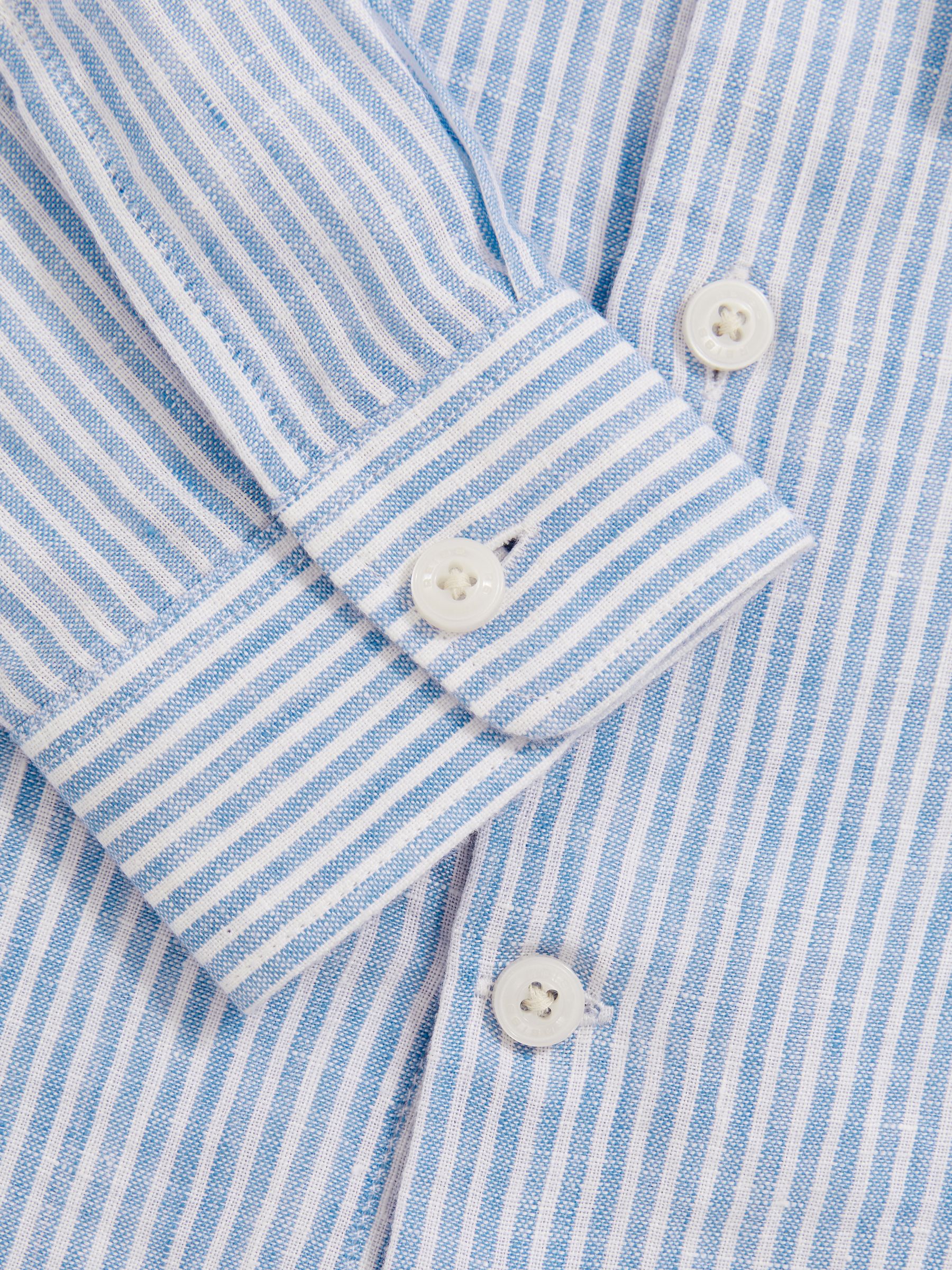 3-9 yrs Linen Cutaway Collar Shirt in Blue/White Stripe