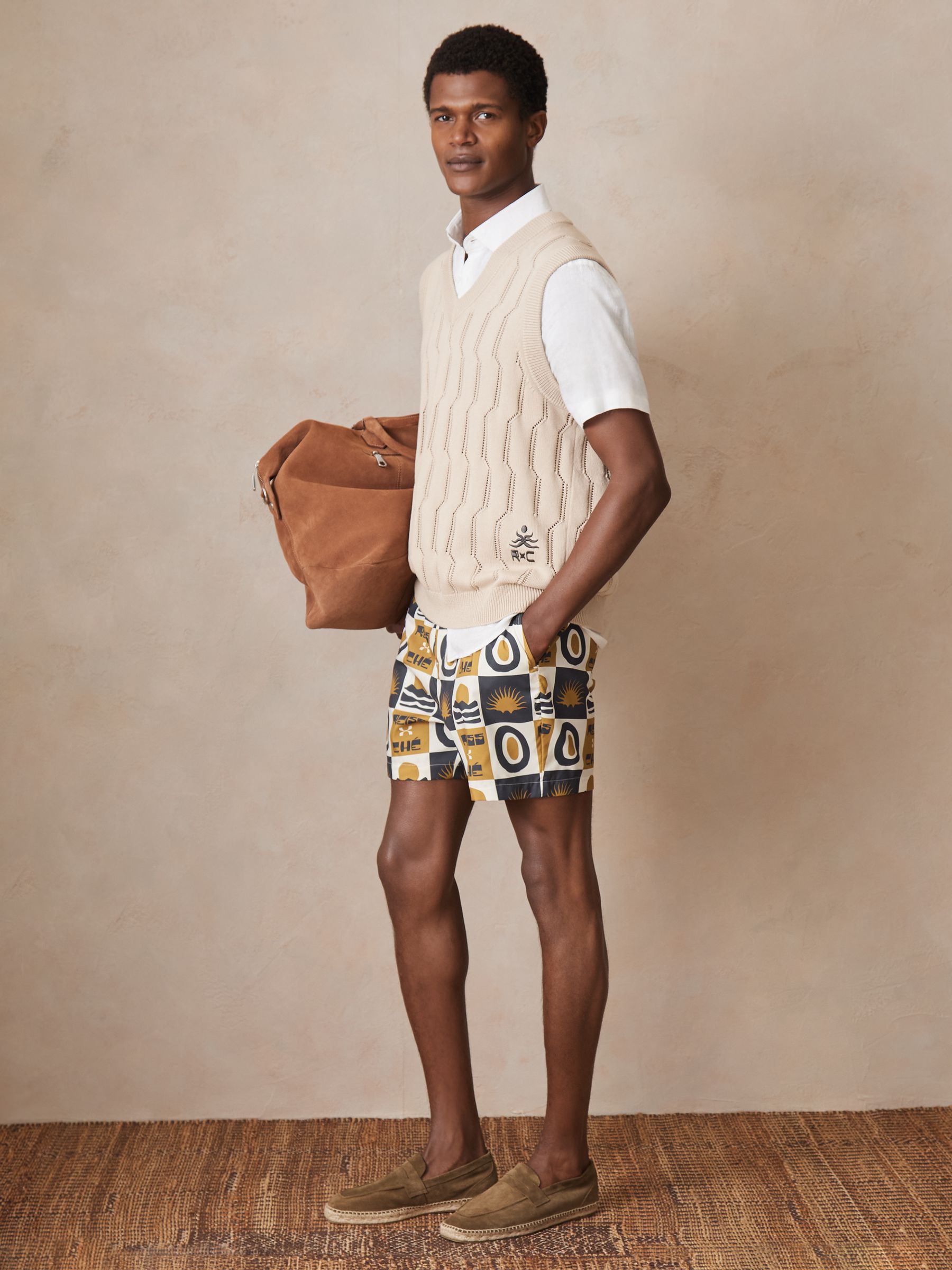 Reiss | Ché Sunset-Print Swim Shorts in Olive Green