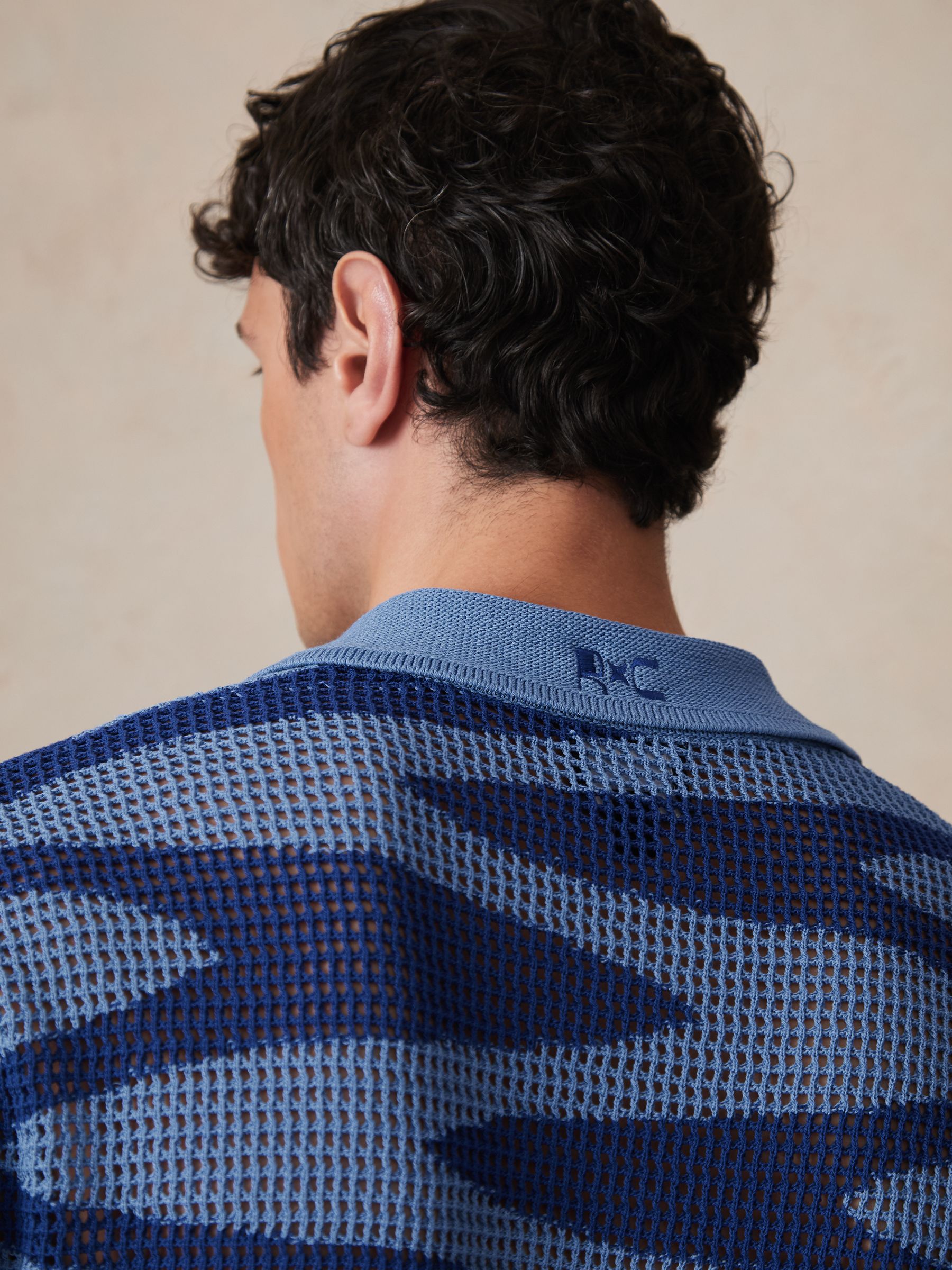 Reiss | Ché Wave Crochet Shirt in Blue