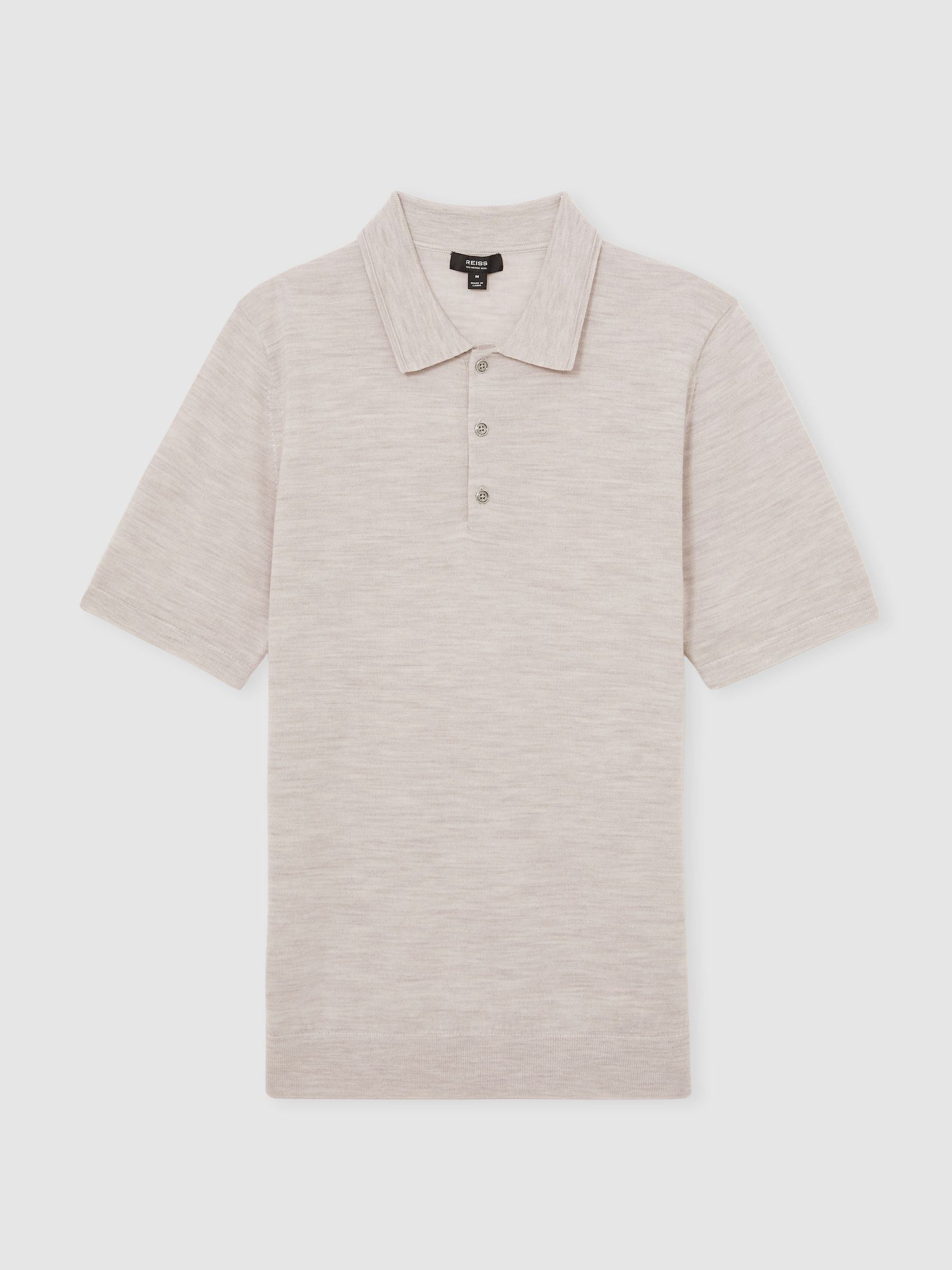Merino Wool Short-Sleeve Polo Shirt in Wicker Brown Melange
