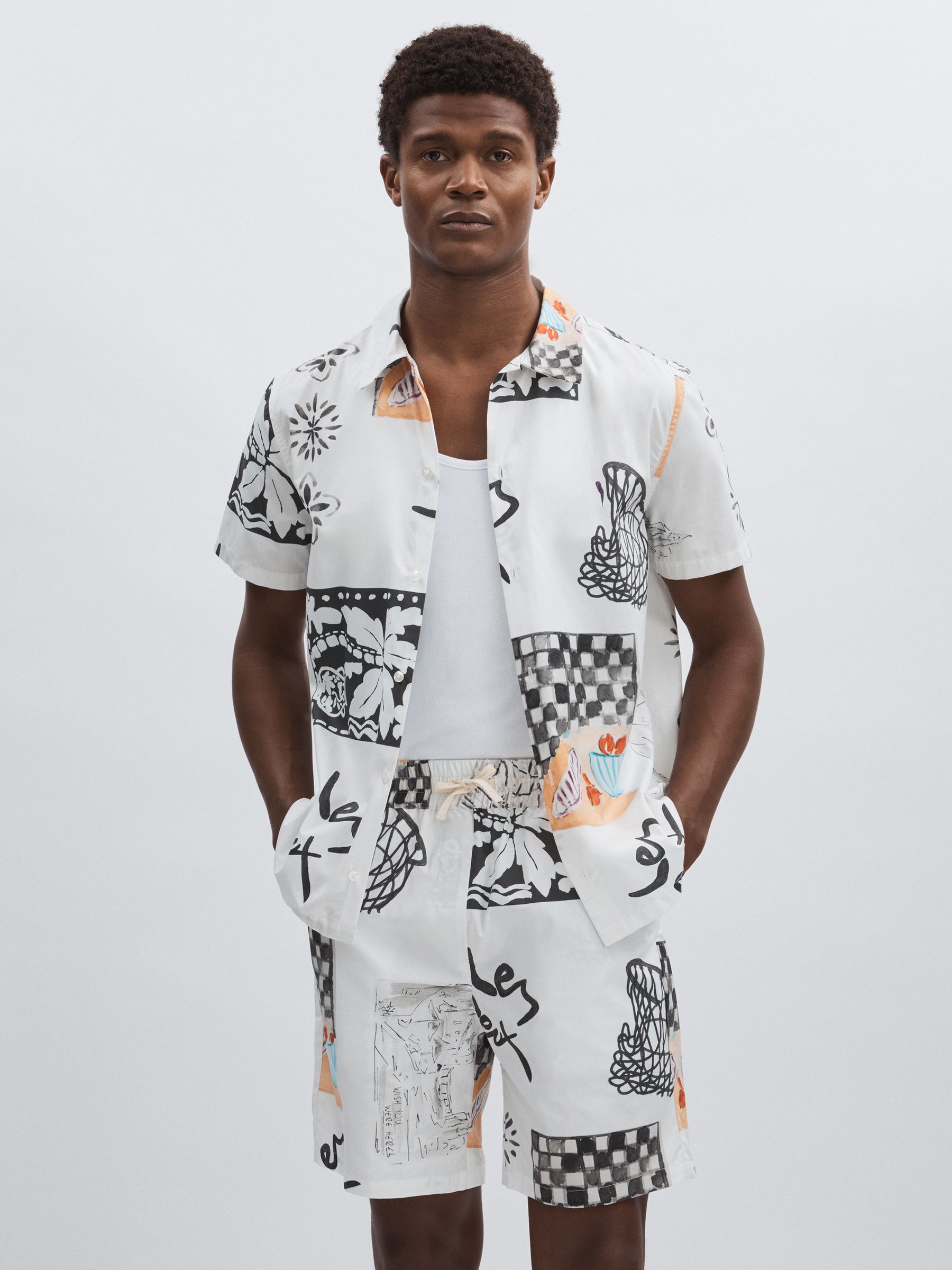 100% Organic Cotton Printed Shorts in Ivory Print