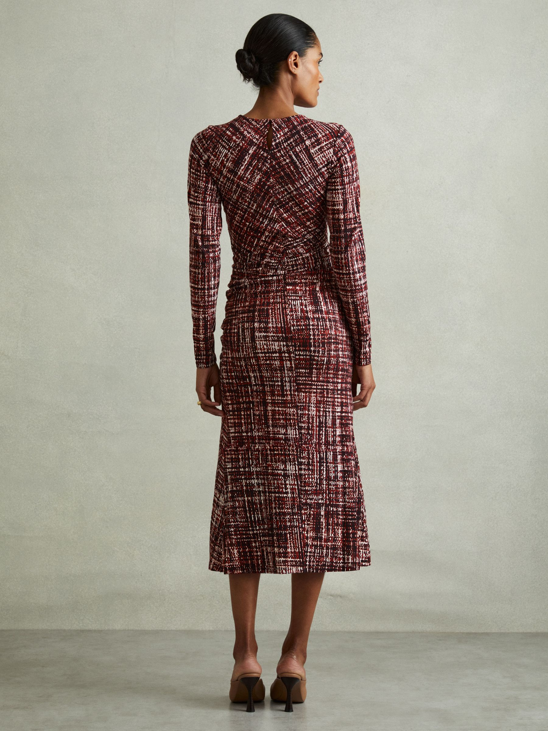 Petite Printed Ruched Midi Dress in Red