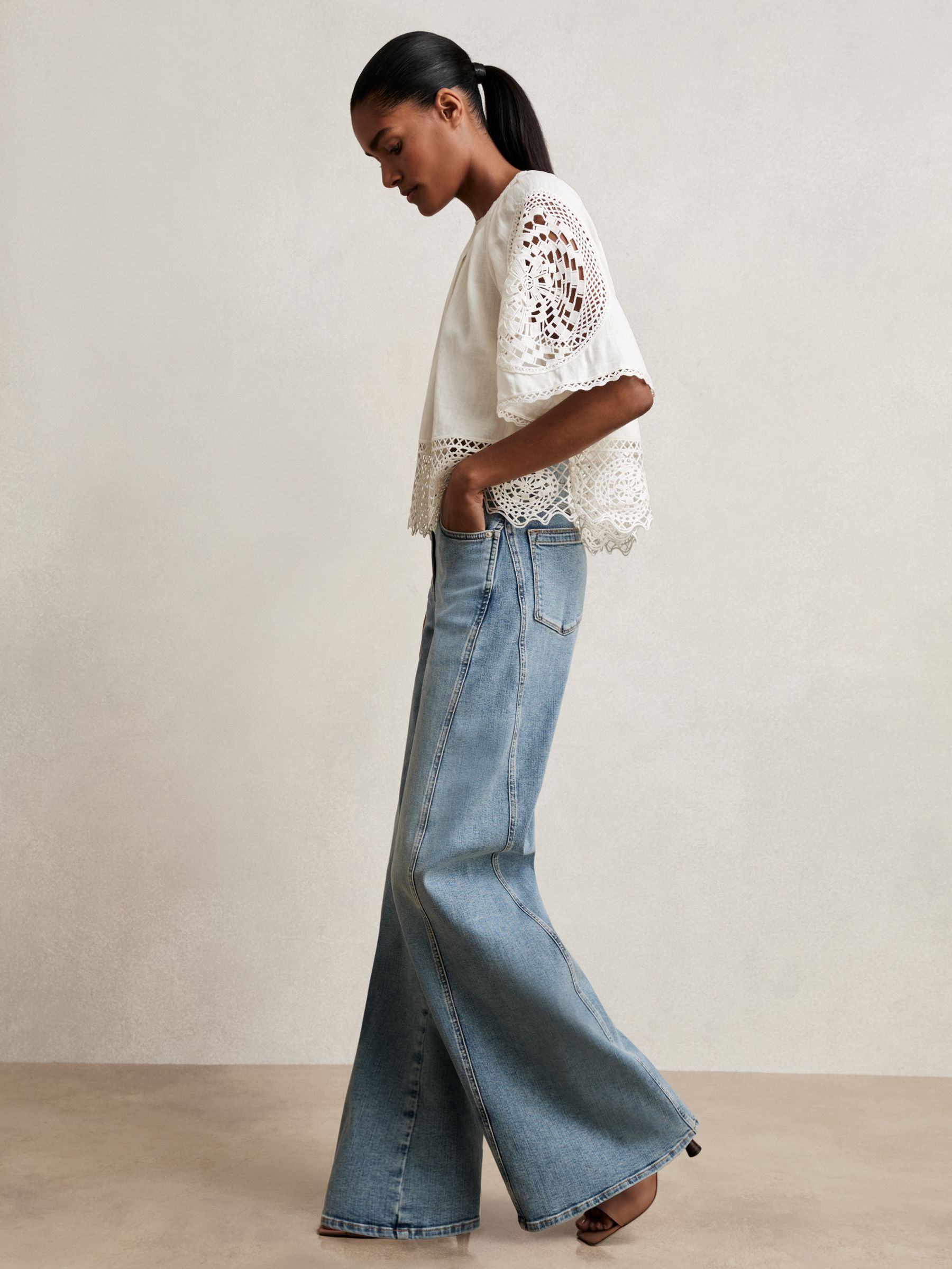 Linen Embroidered Swing Top in Ivory