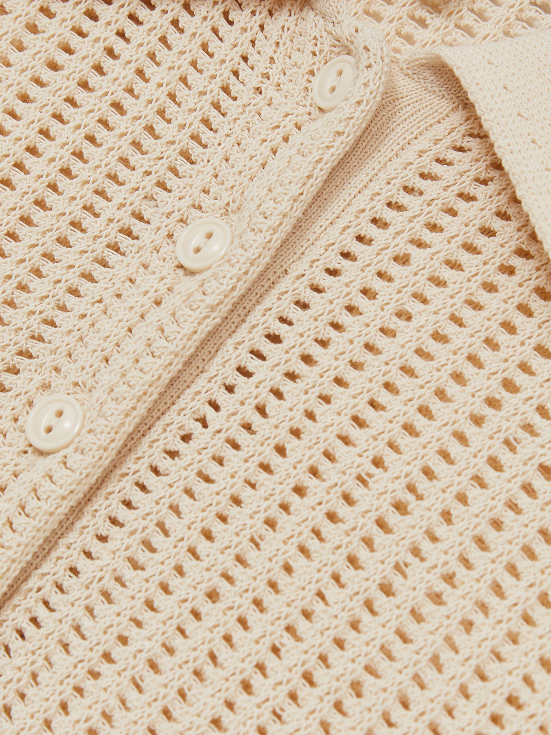 Cotton-Blend Open-Knit Polo Shirt in Ivory