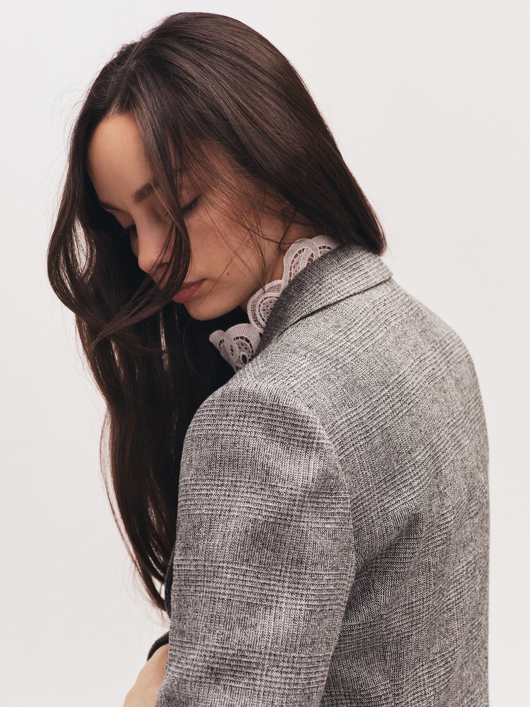 Double-Breasted Textured Suit Blazer in Grey