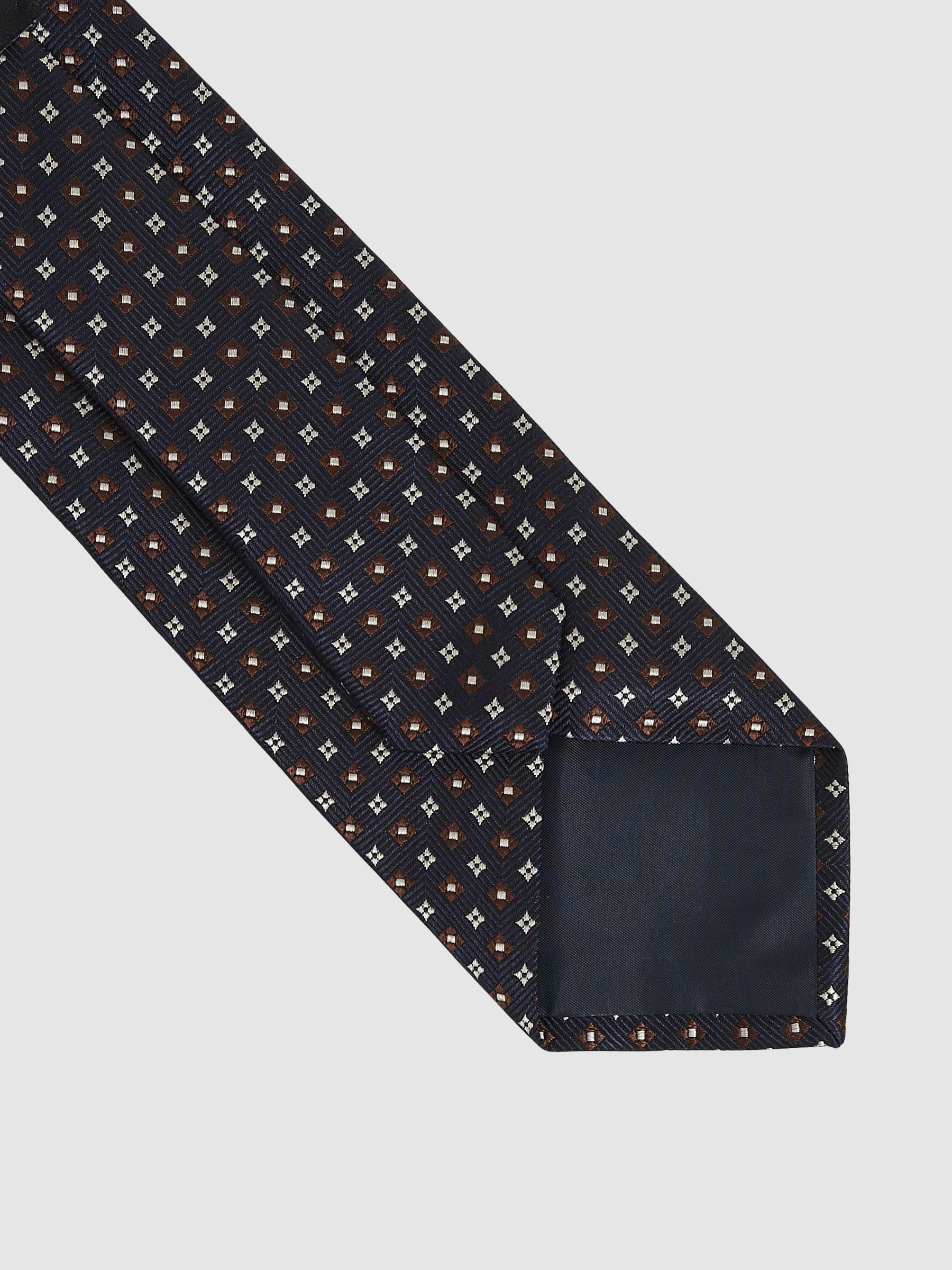 Foulard Silk Blend Floral Print Tie in Navy/Tobacco