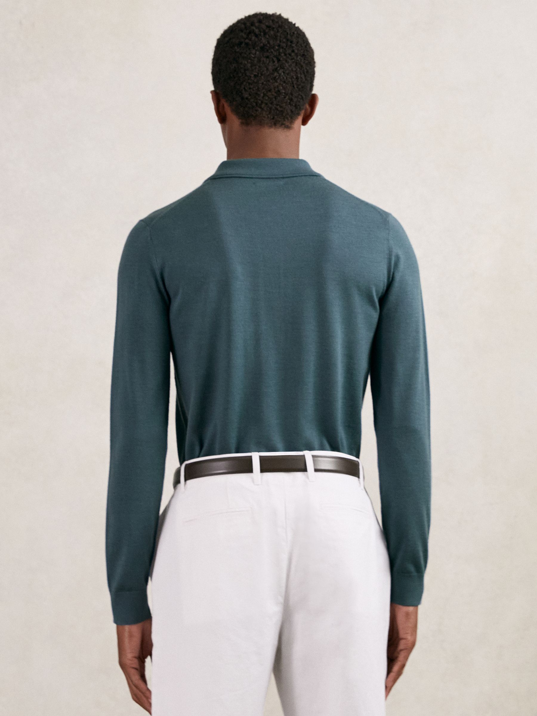 Merino Wool Long-Sleeve Polo Shirt in Orion Blue