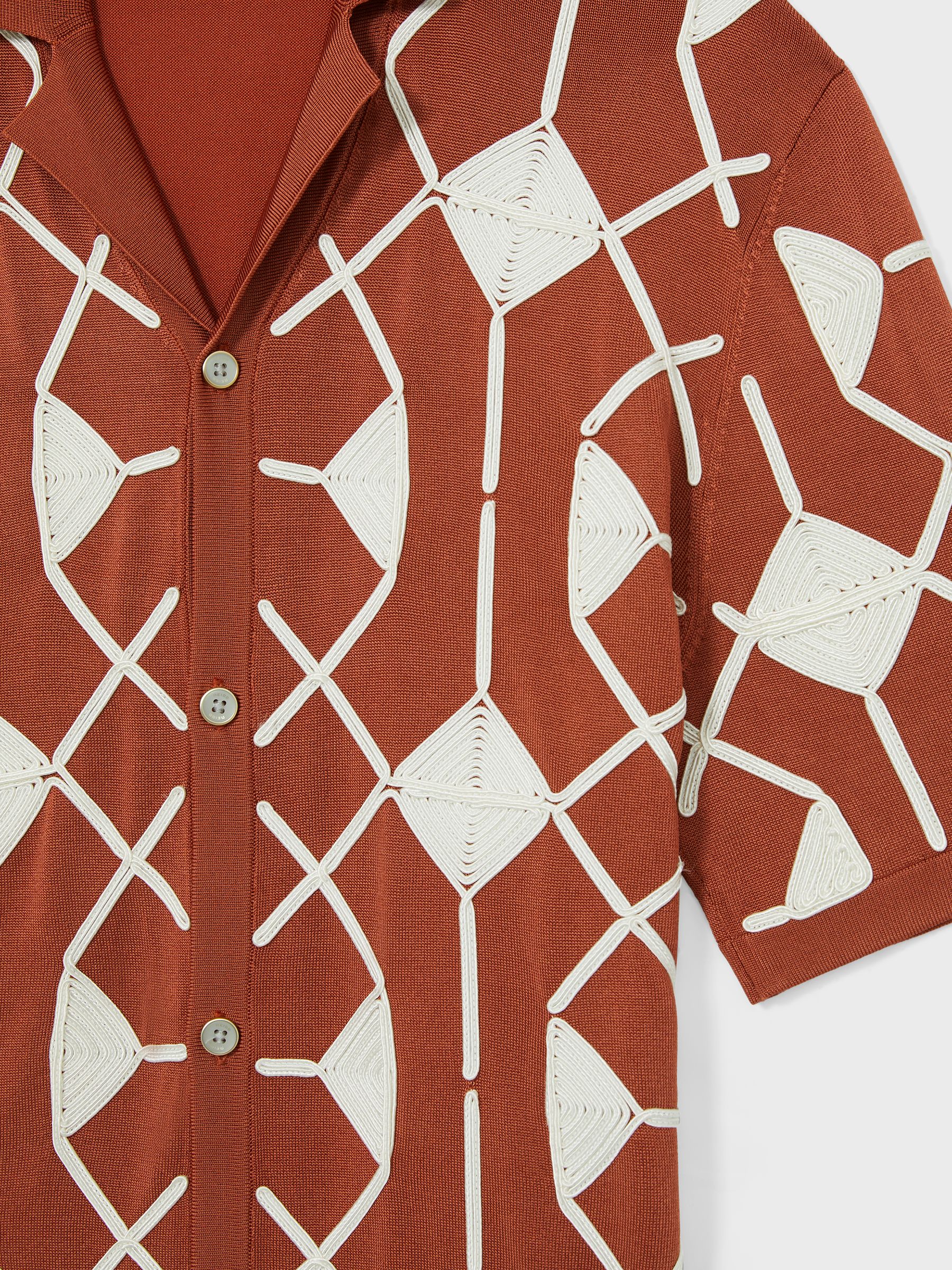 Geometric Embroidery Knit Shirt in Paprika Red