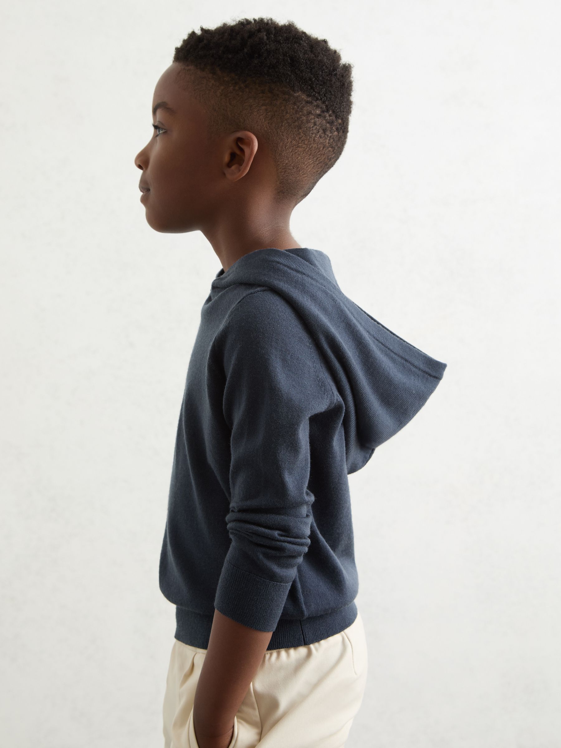 9-13 yrs Merino Wool Hoodie in Midnight Navy