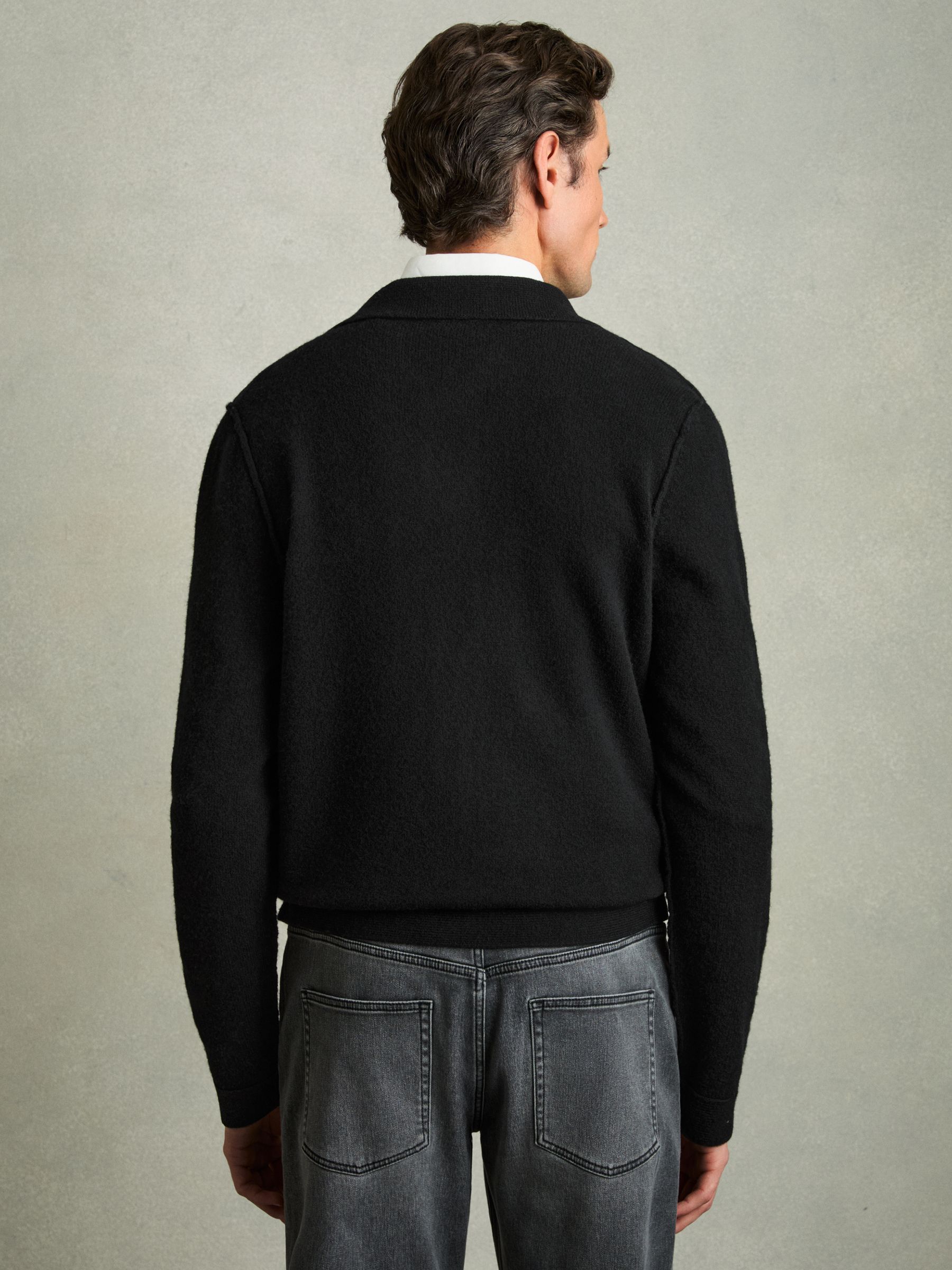 Wool Button Through Knitted Jacket in Black