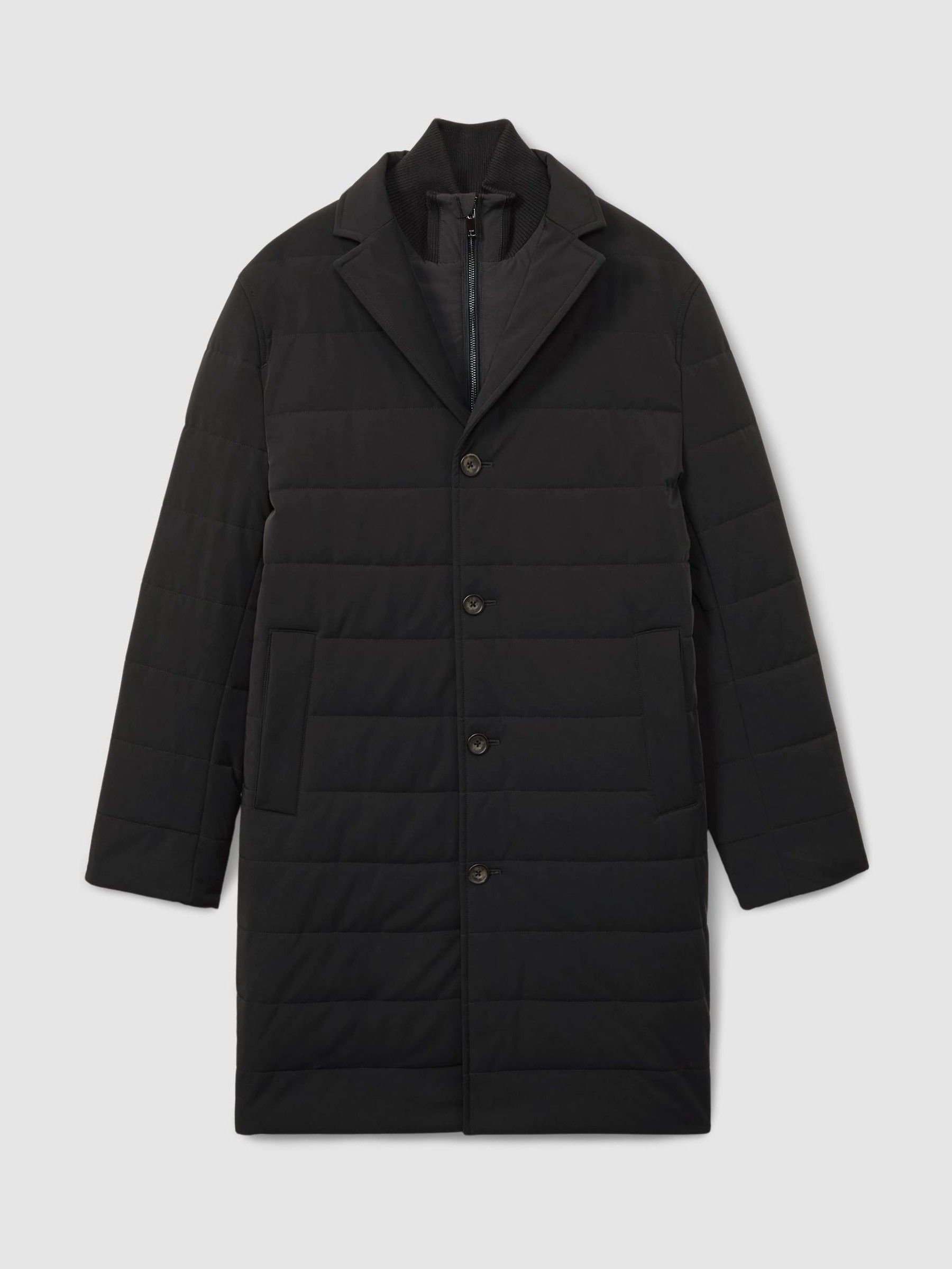 Longline Quilted-Shell Coat with Inner Gilet in Navy