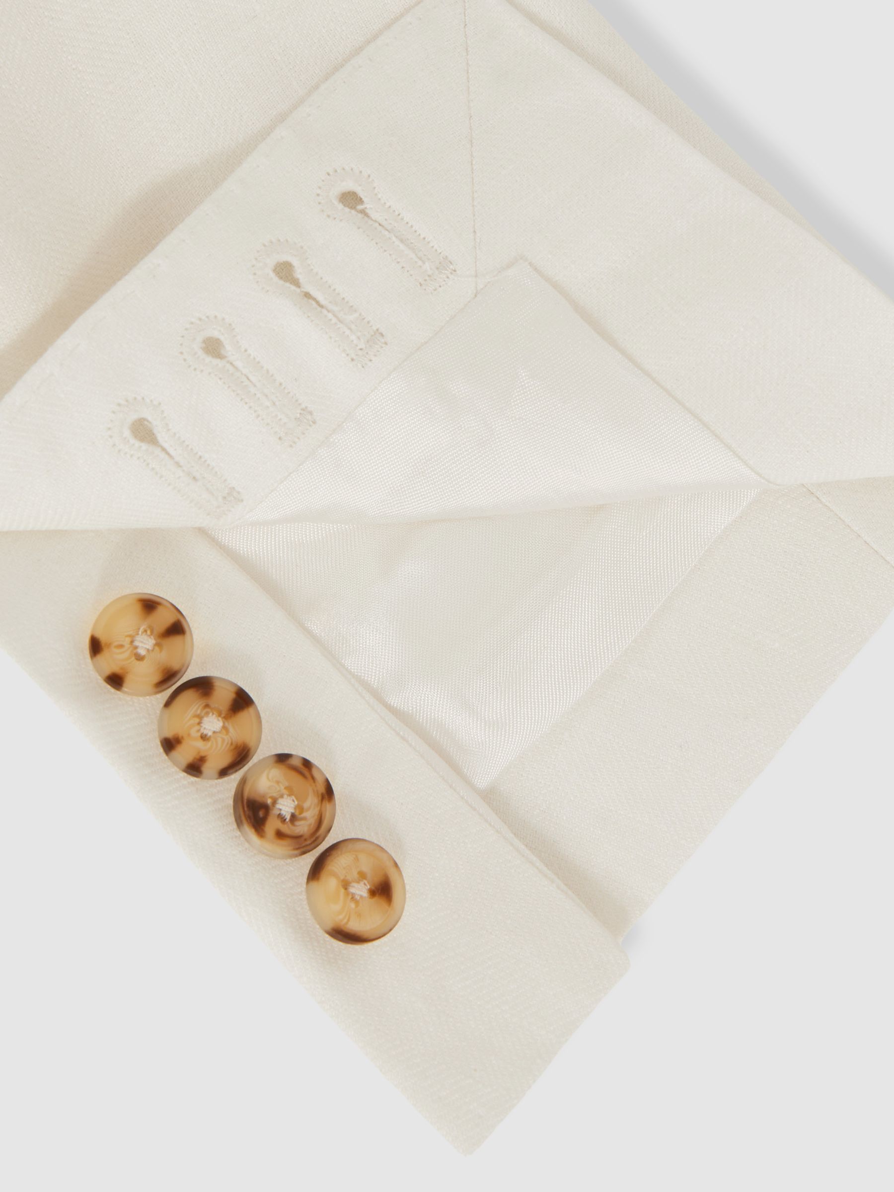 Linen Double-Breasted Suit Blazer Slim-Fit in Herringbone in White