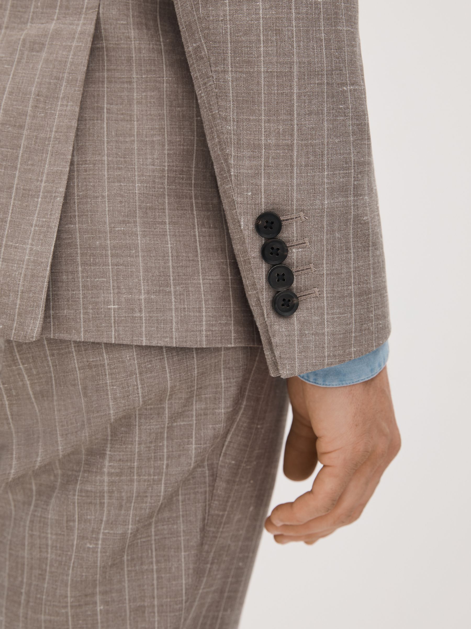 Slim Fit Wool-Silk-Linen Double Breasted Blazer in Mocha