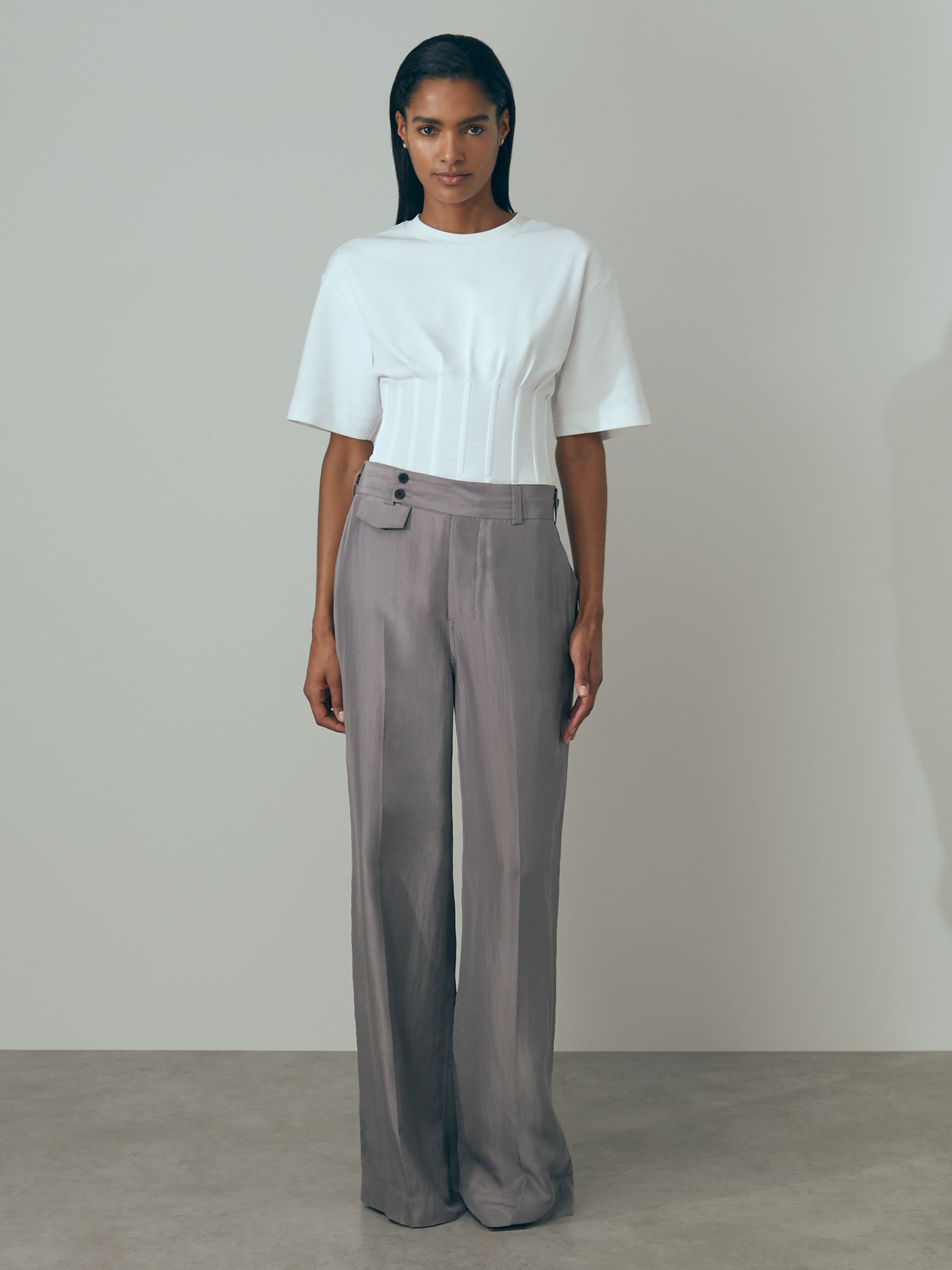 Atelier Wide Leg Waistband Detail Trousers in Grey