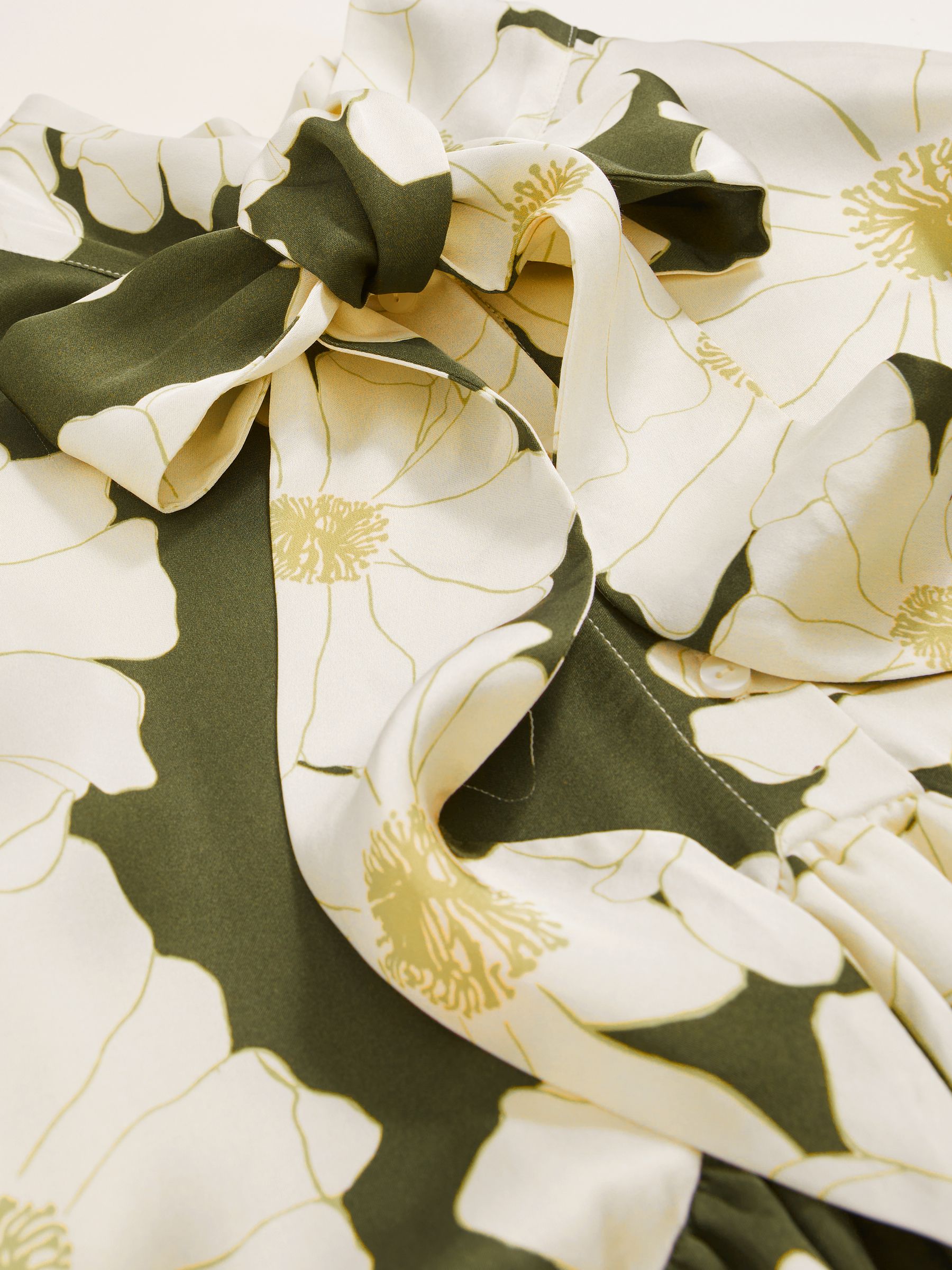 Floral Tie-Neck Swing Dress in Ivory/Green