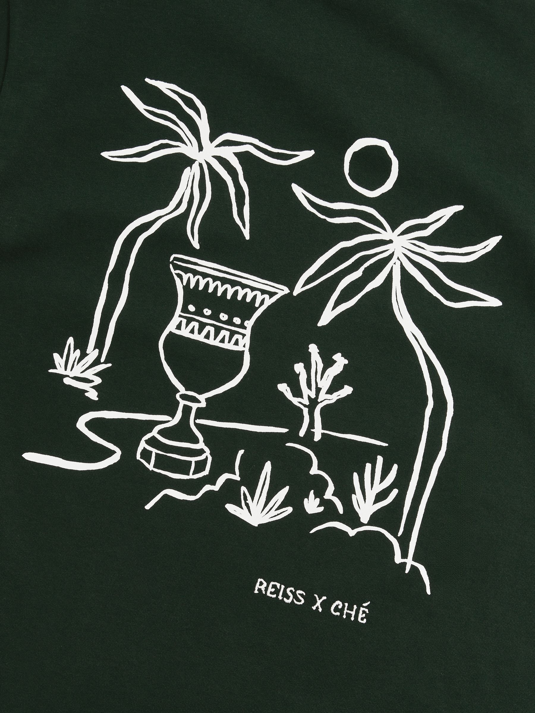 Reiss | Ché Cotton Palm-Tree T-Shirt in Green