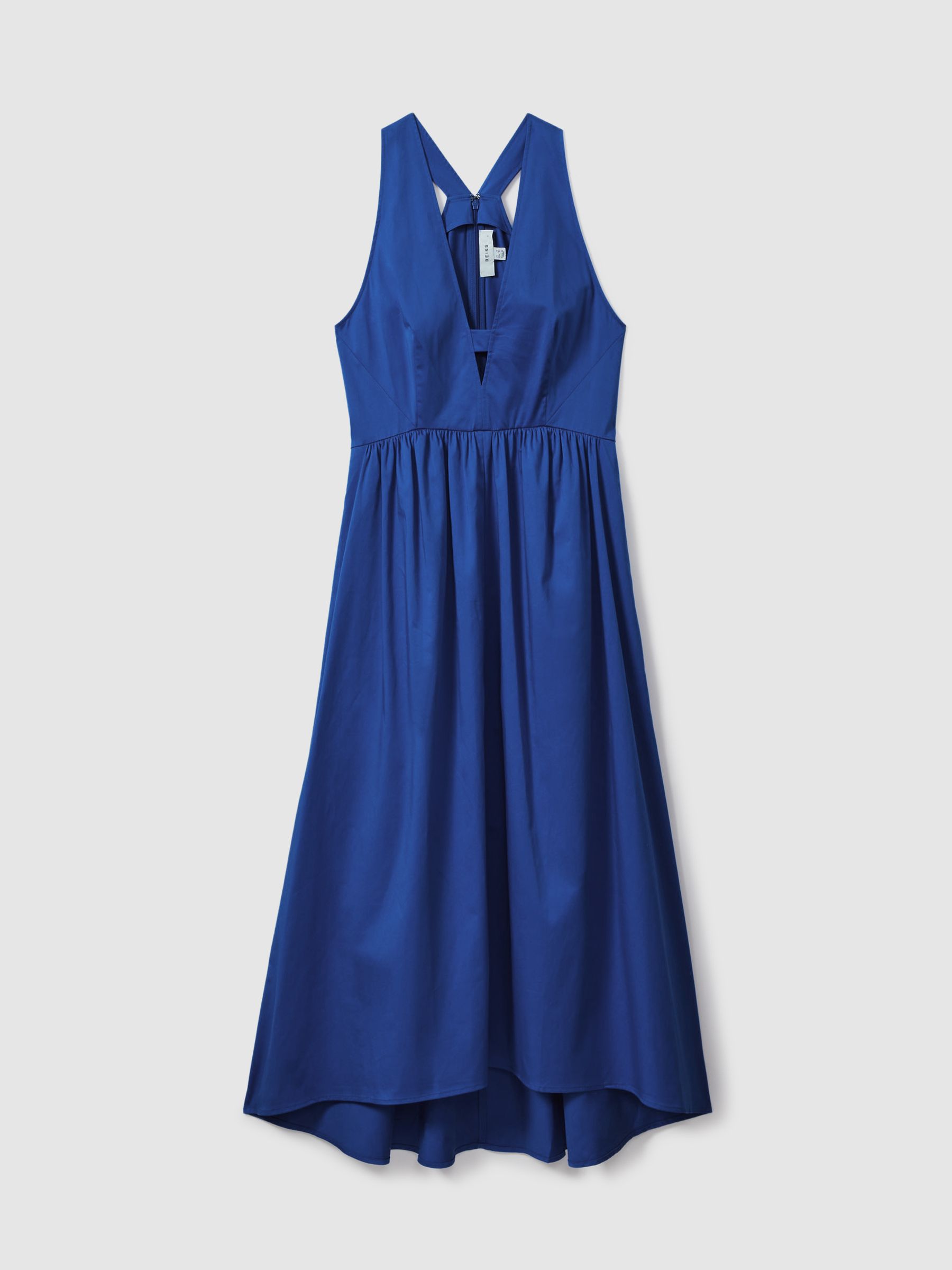 Cotton Blend High-Low Midi Dress in Cobalt Blue
